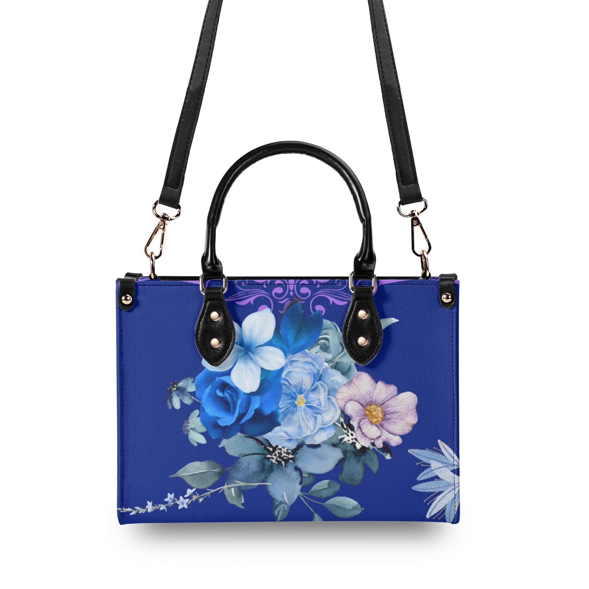 Royal Purple Luxurious Floral Leather Handbag - Elegant and Functional - Misfit Marketing Design Studios