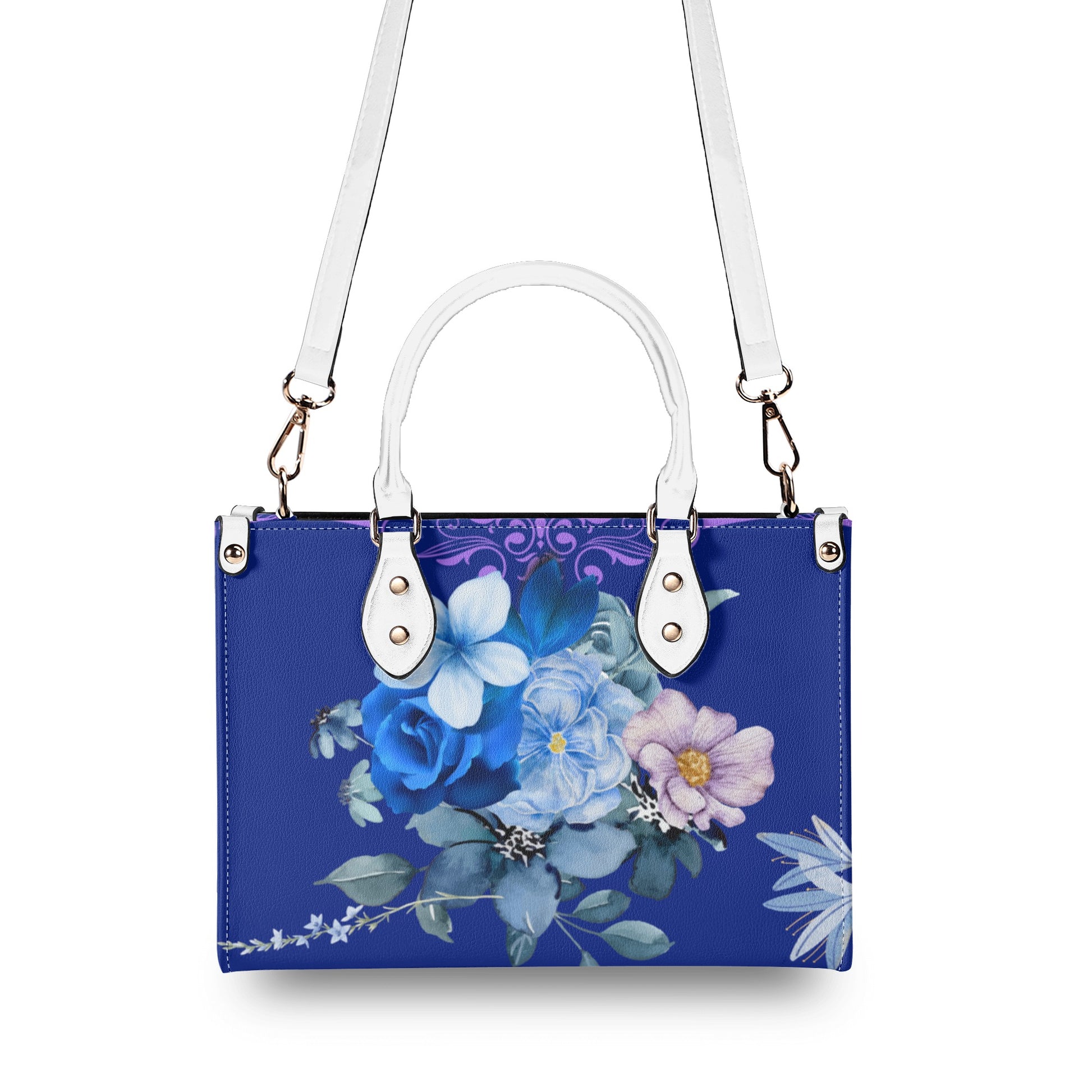 Royal Purple Luxurious Floral Leather Handbag - Elegant and Functional - Misfit Marketing Design Studios