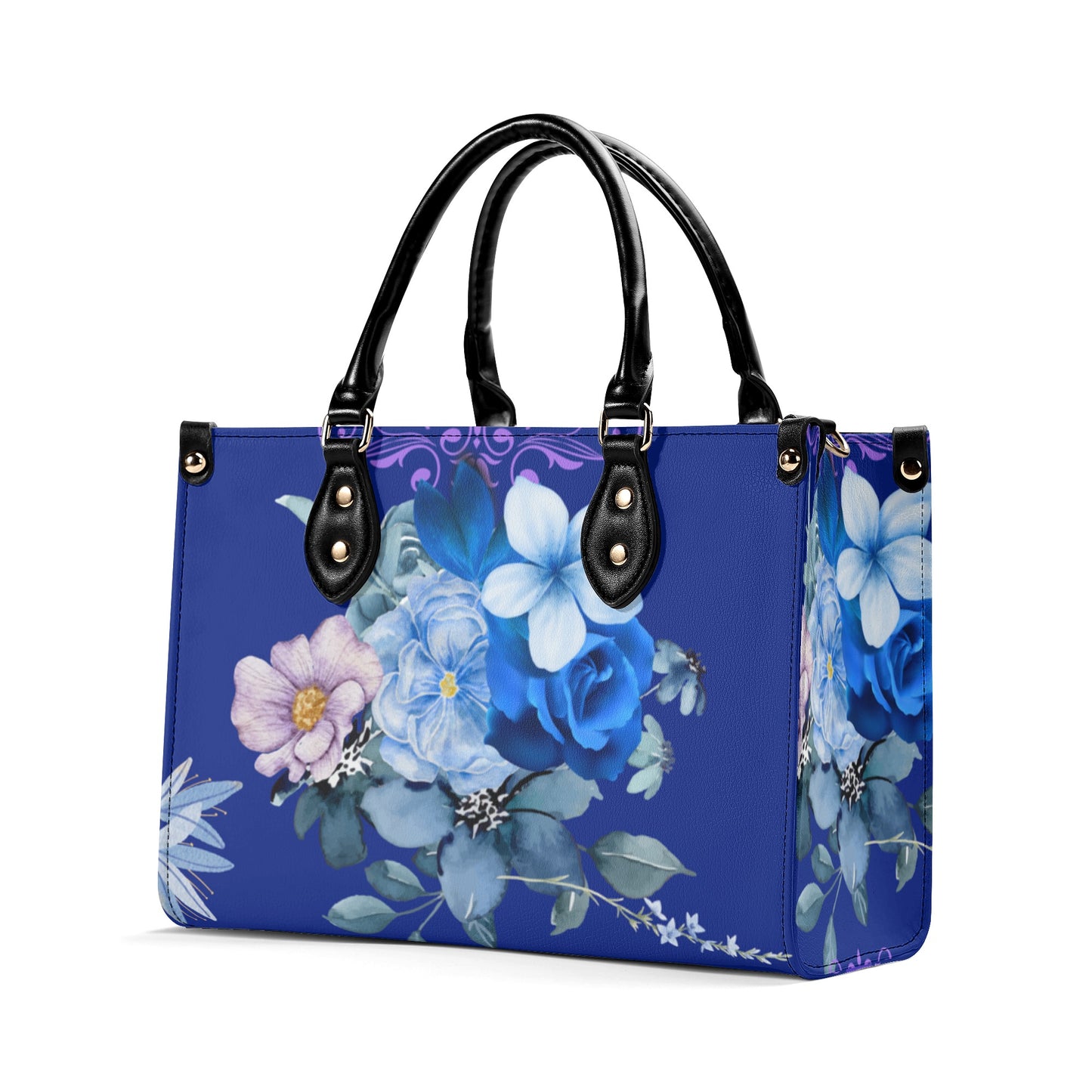 Royal Purple Luxurious Floral Leather Handbag - Elegant and Functional - Misfit Marketing Design Studios