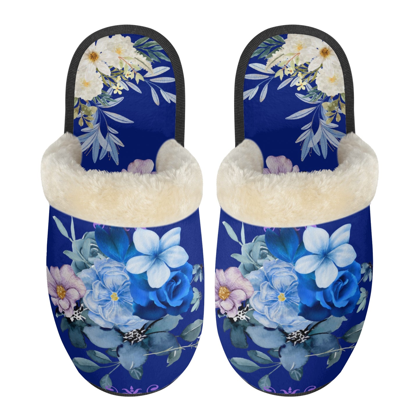 Blue Bouquet Plush Slippers - Warm Lightweight Comfort for Ultimate Relaxation - Misfit Marketing Design Studios