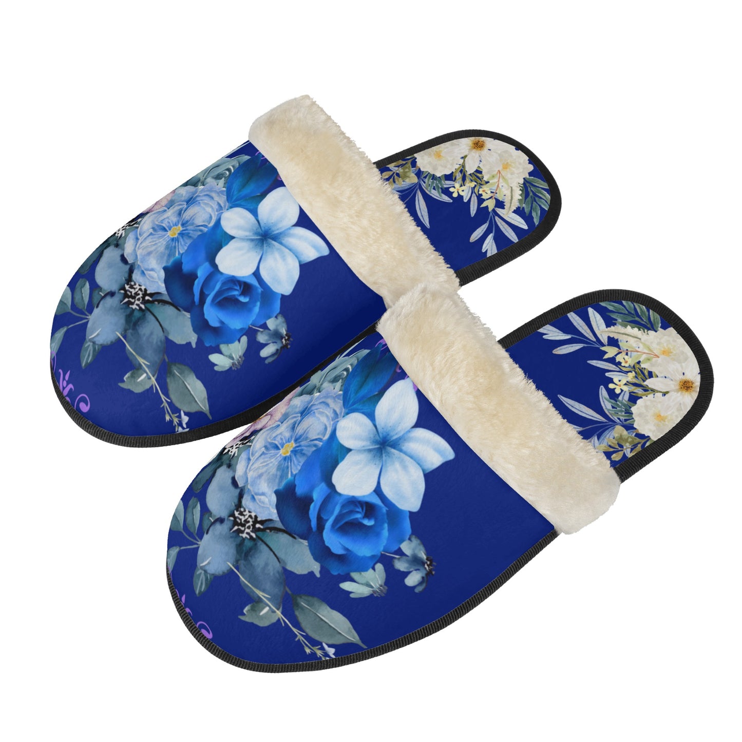 Blue Bouquet Plush Slippers - Warm Lightweight Comfort for Ultimate Relaxation - Misfit Marketing Design Studios