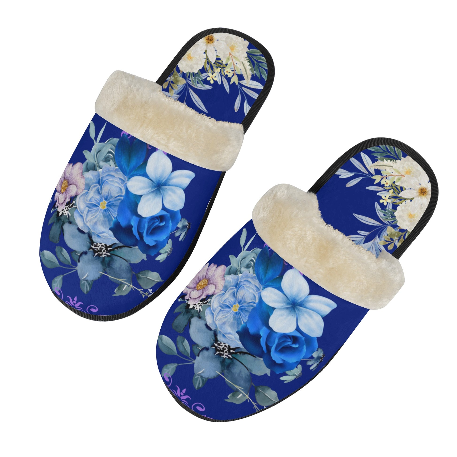 Blue Bouquet Plush Slippers - Warm Lightweight Comfort for Ultimate Relaxation - Misfit Marketing Design Studios