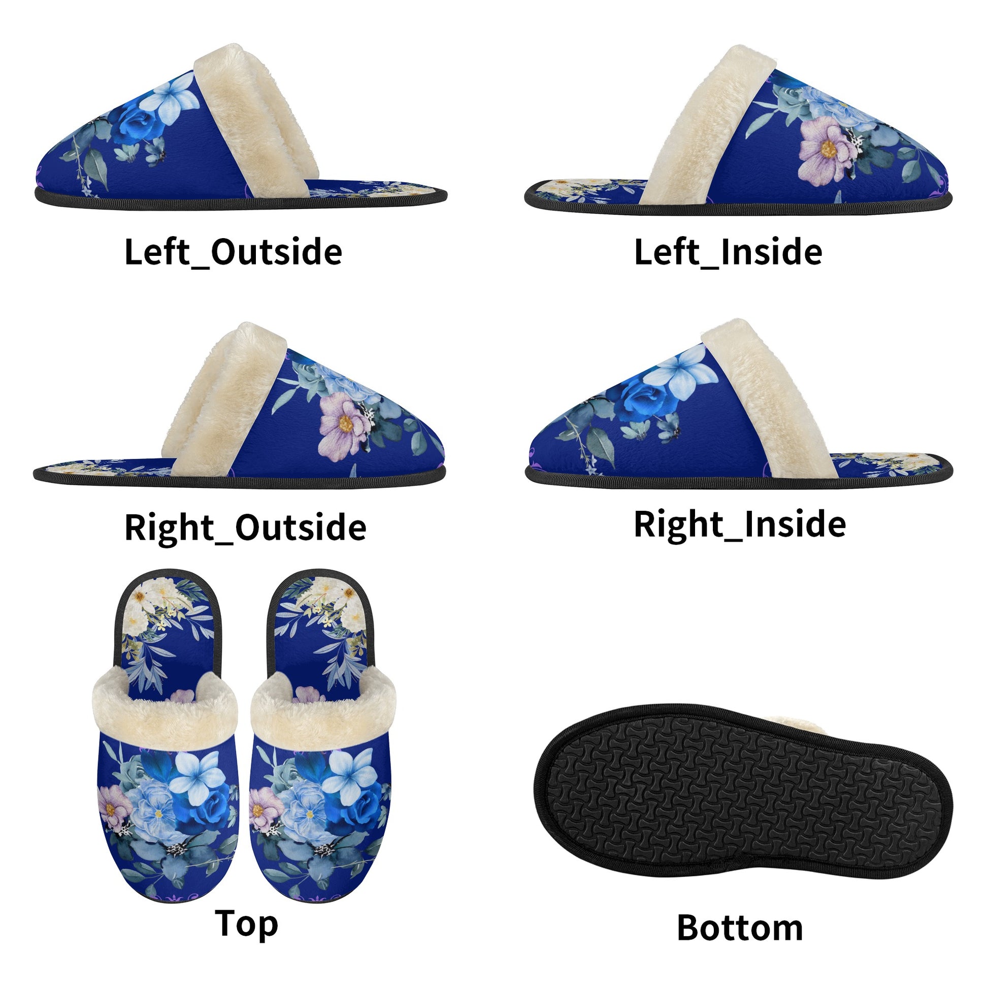 Blue Bouquet Plush Slippers - Warm Lightweight Comfort for Ultimate Relaxation - Misfit Marketing Design Studios