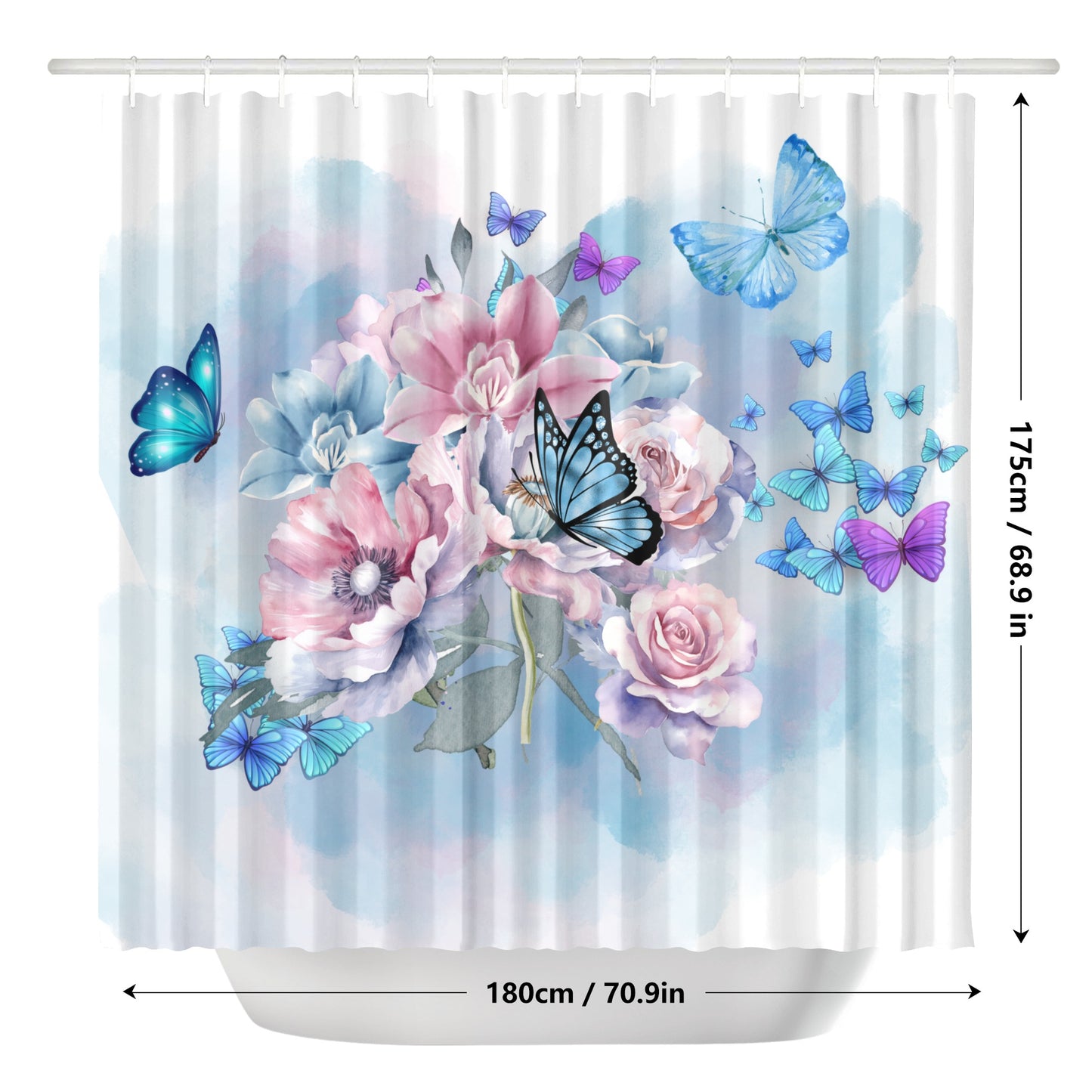 Blue Butterfly Bouquet Shower Curtain - Elegant Nature-Inspired Bathroom Decor - Misfit Marketing Design Studios