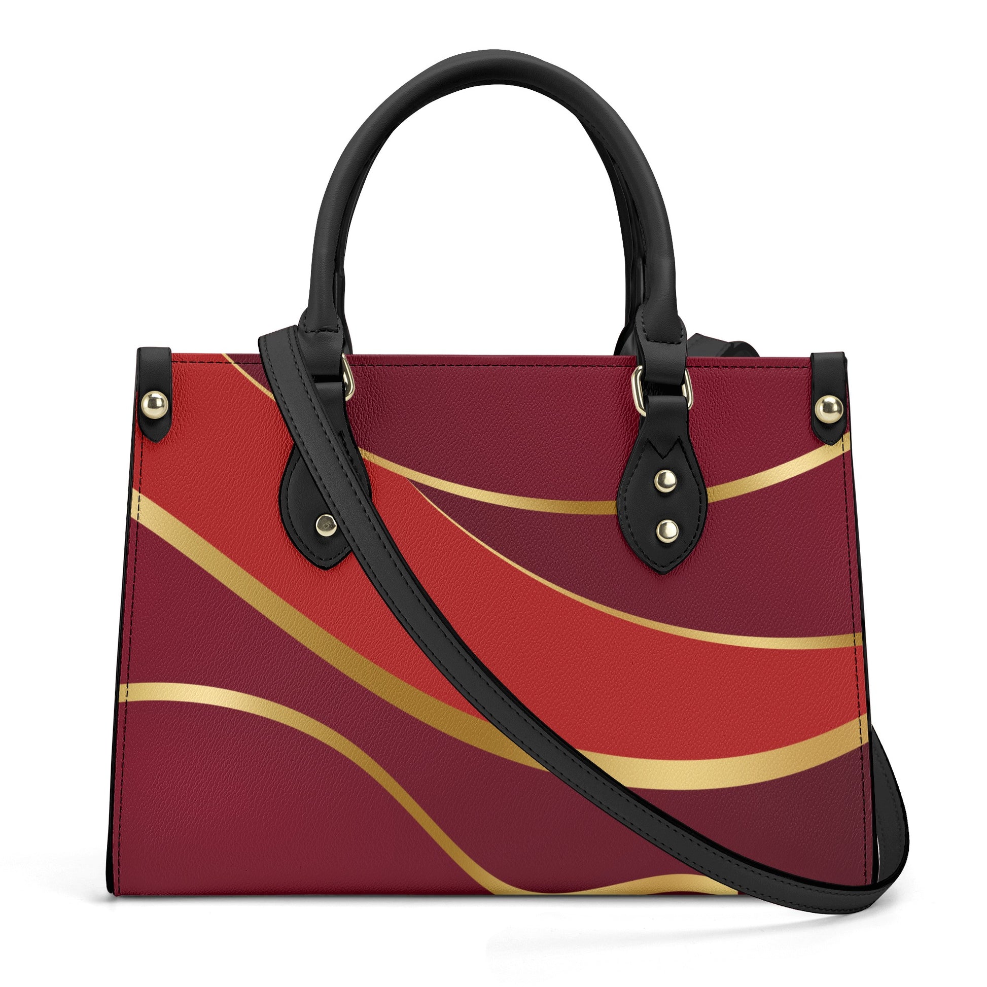 Burgundy Gold Faux Leather Handbag - Luxury Womens Fashion Accessory - Misfit Marketing Design Studios