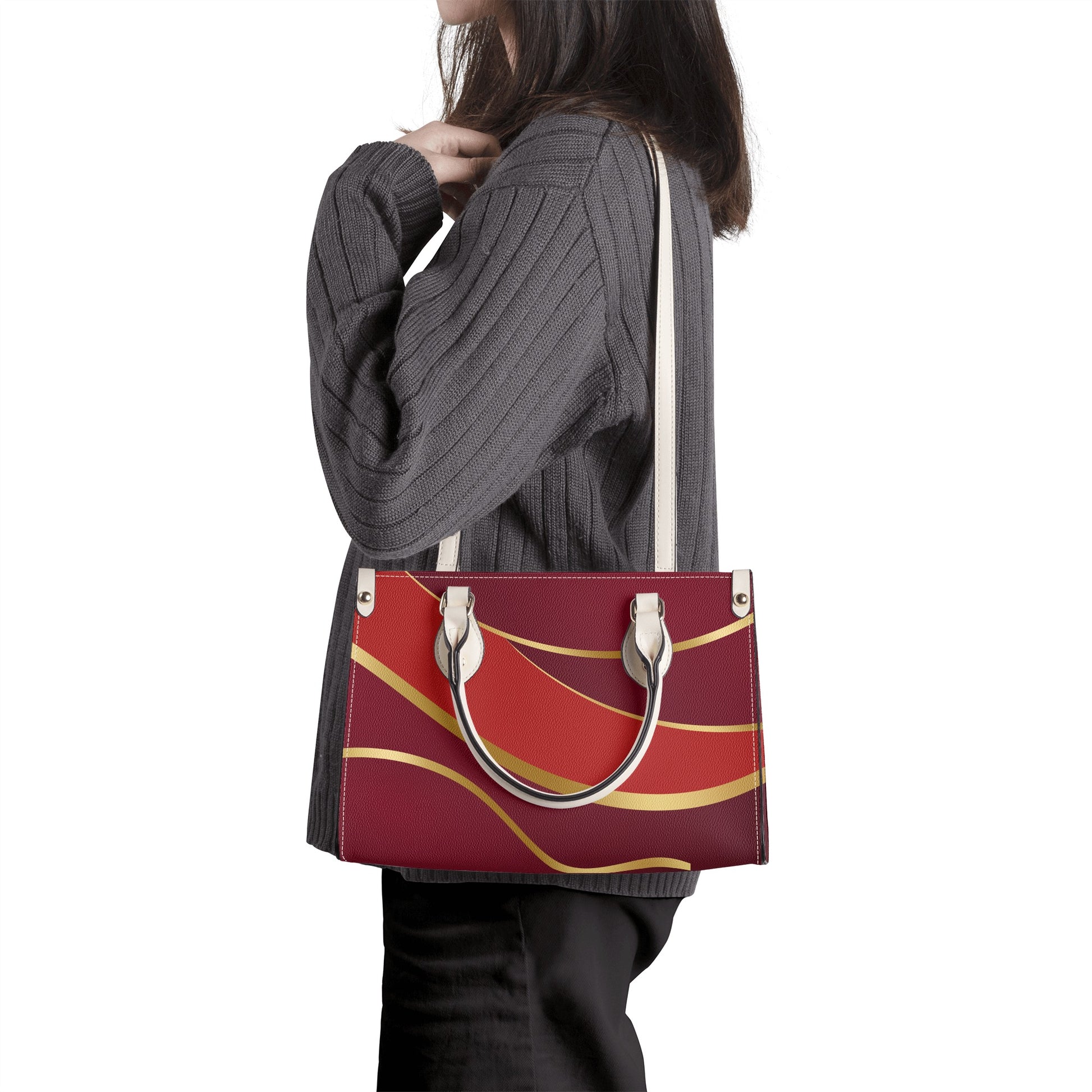 Burgundy Gold Faux Leather Handbag - Luxury Womens Fashion Accessory - Misfit Marketing Design Studios