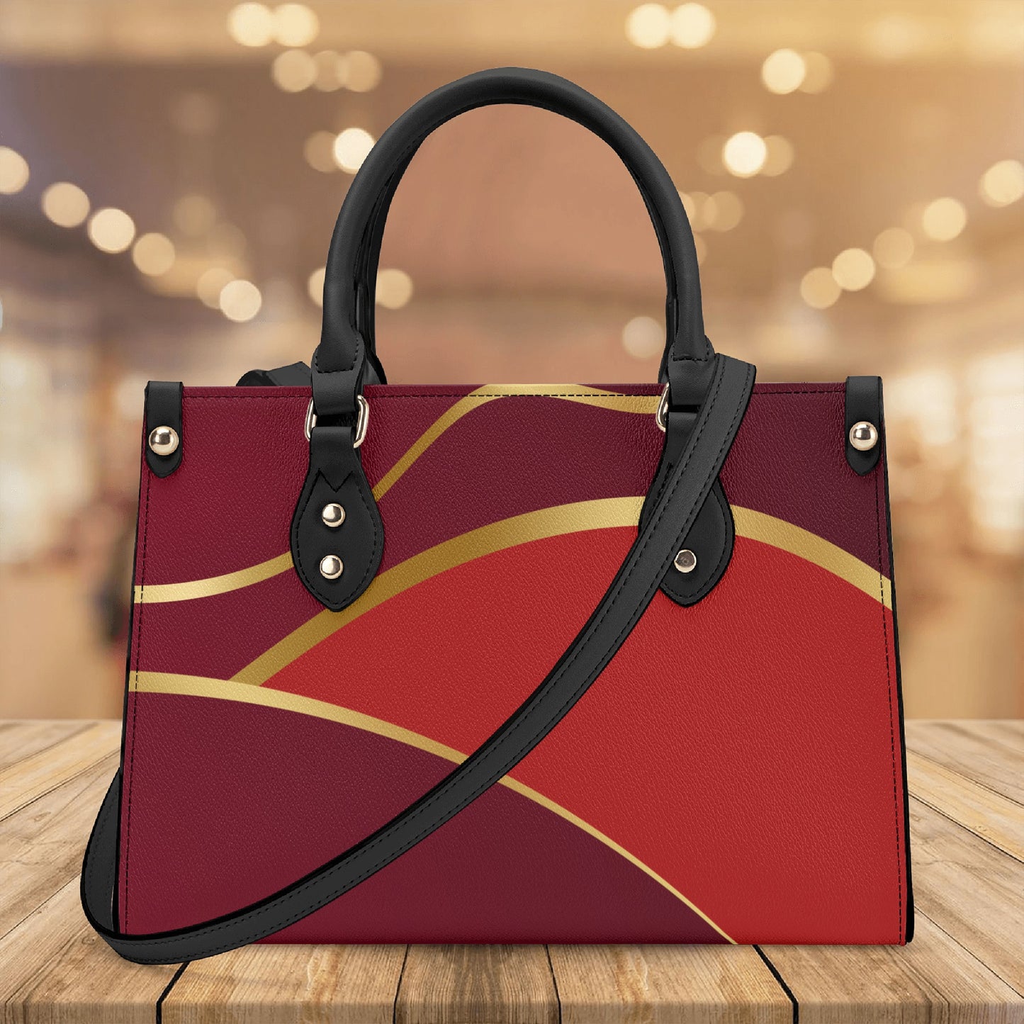 Burgundy Gold Faux Leather Handbag - Luxury Womens Fashion Accessory - Misfit Marketing Design Studios