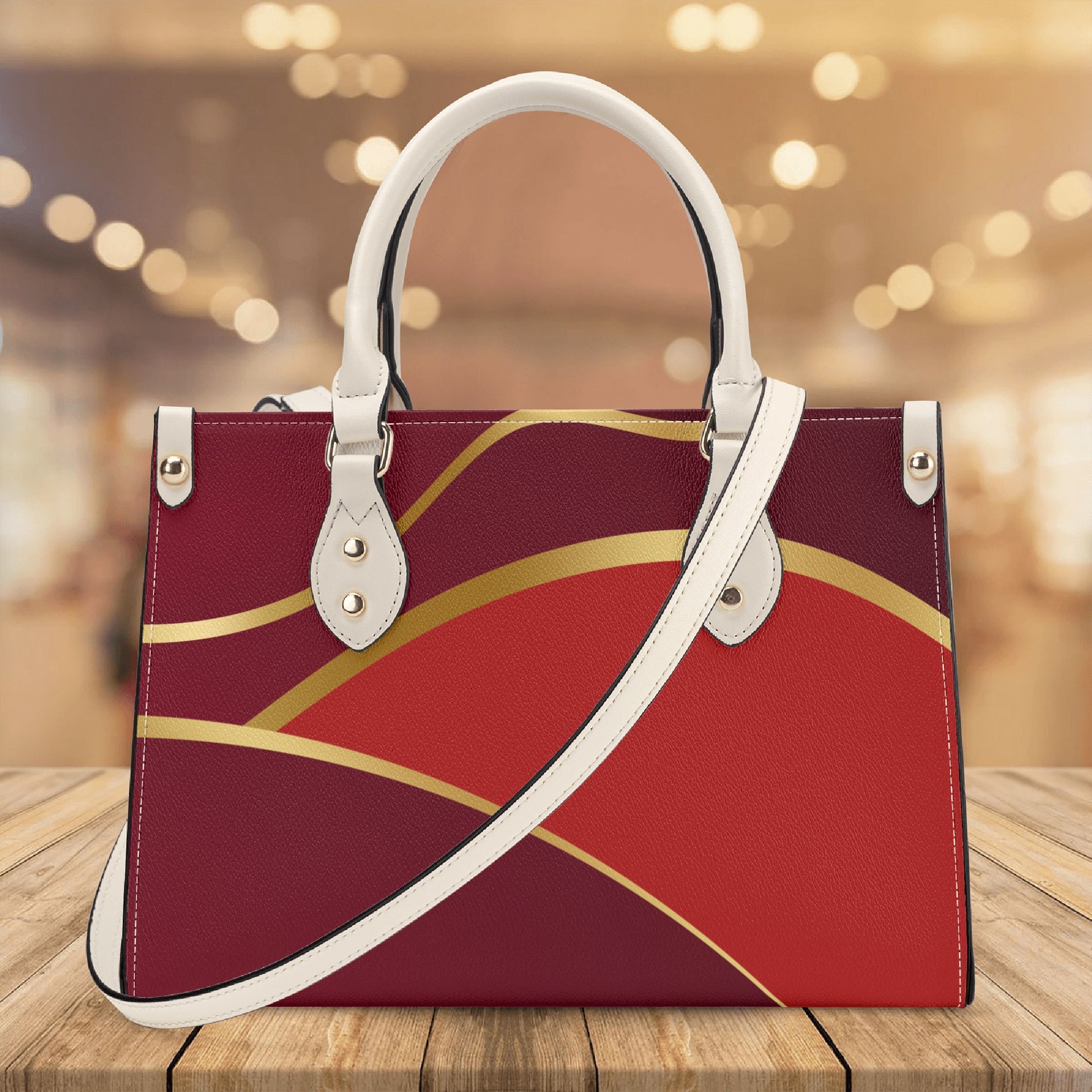 Burgundy Gold Faux Leather Handbag - Luxury Womens Fashion Accessory - Misfit Marketing Design Studios