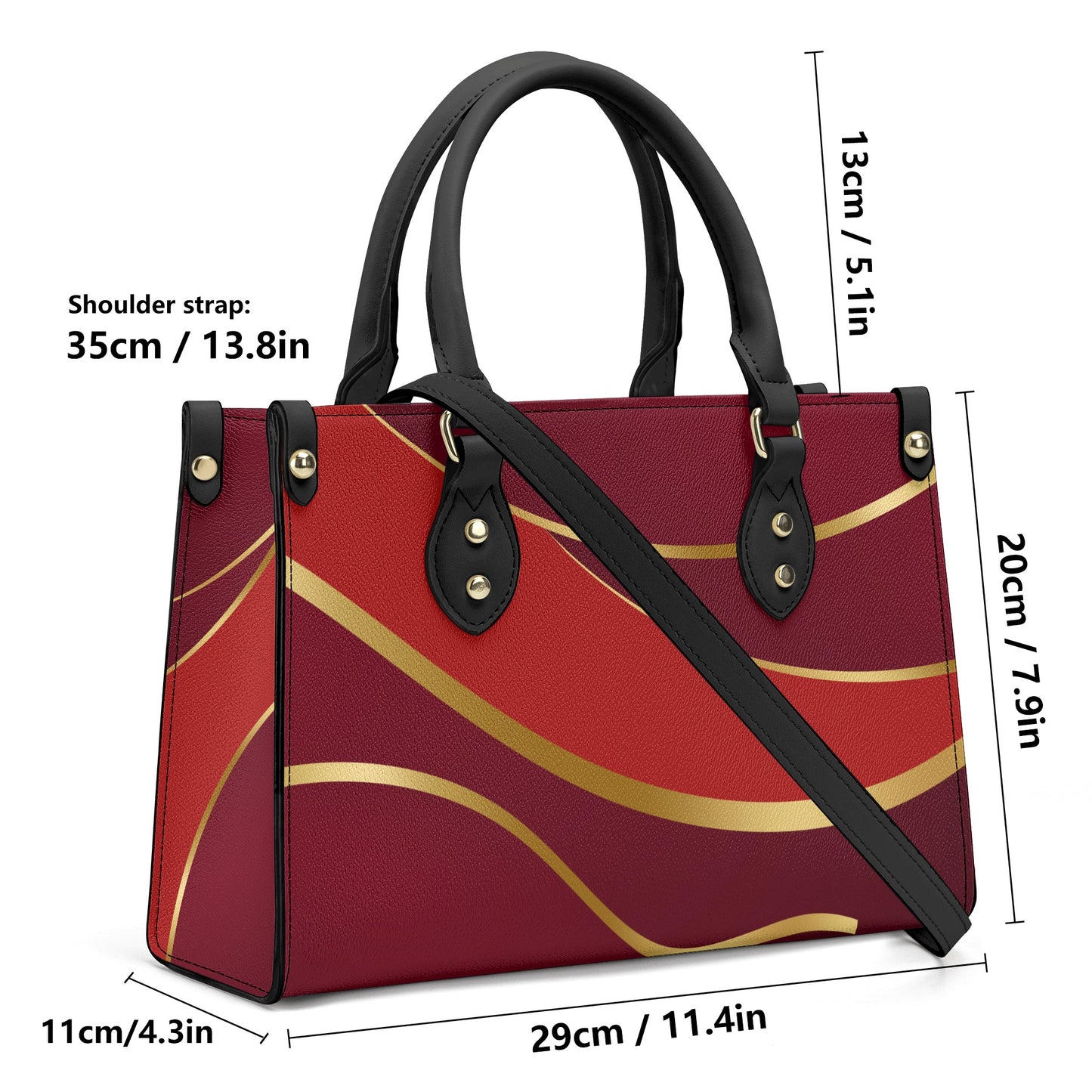 Burgundy Gold Faux Leather Handbag - Luxury Womens Fashion Accessory - Misfit Marketing Design Studios