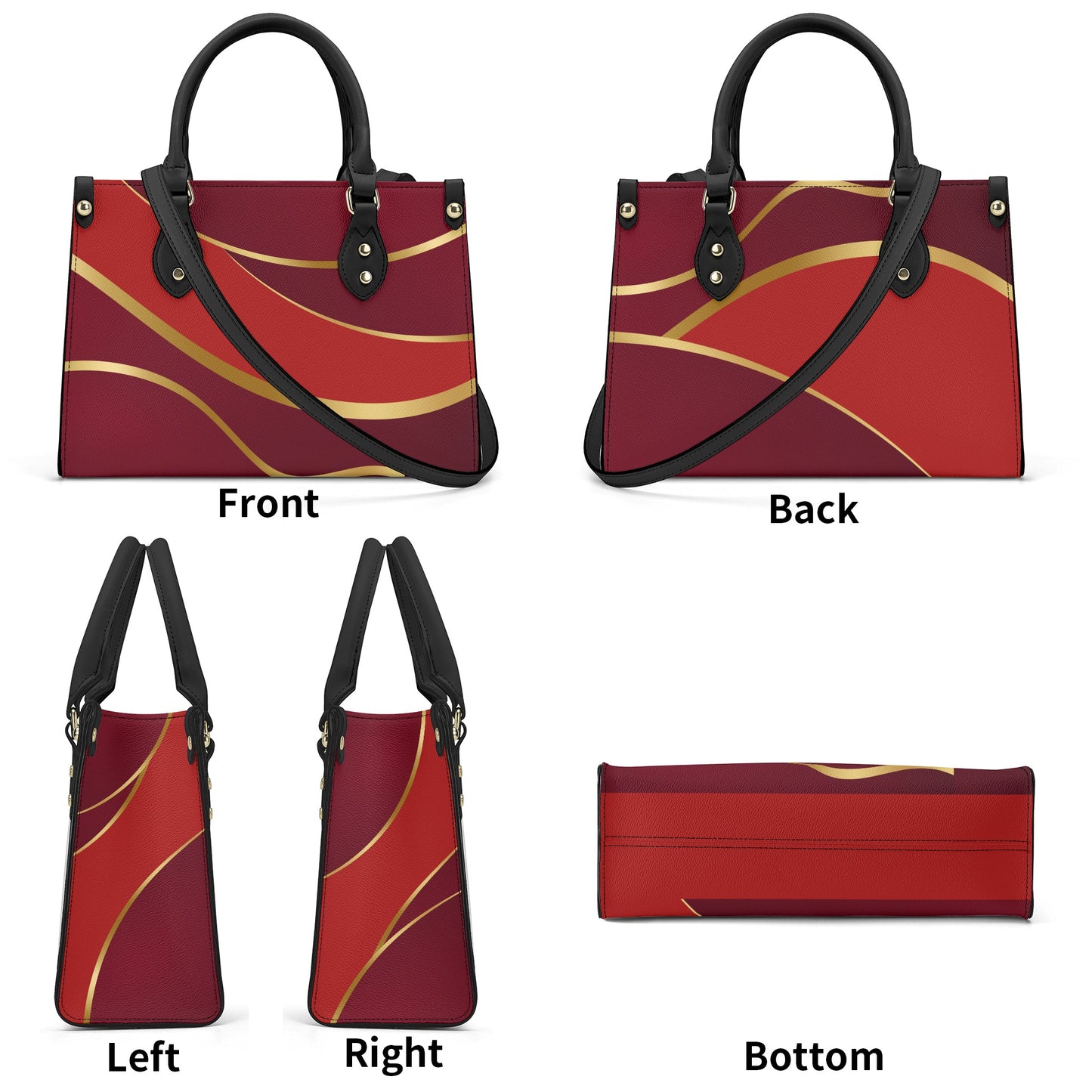 Burgundy Gold Faux Leather Handbag - Luxury Womens Fashion Accessory - Misfit Marketing Design Studios