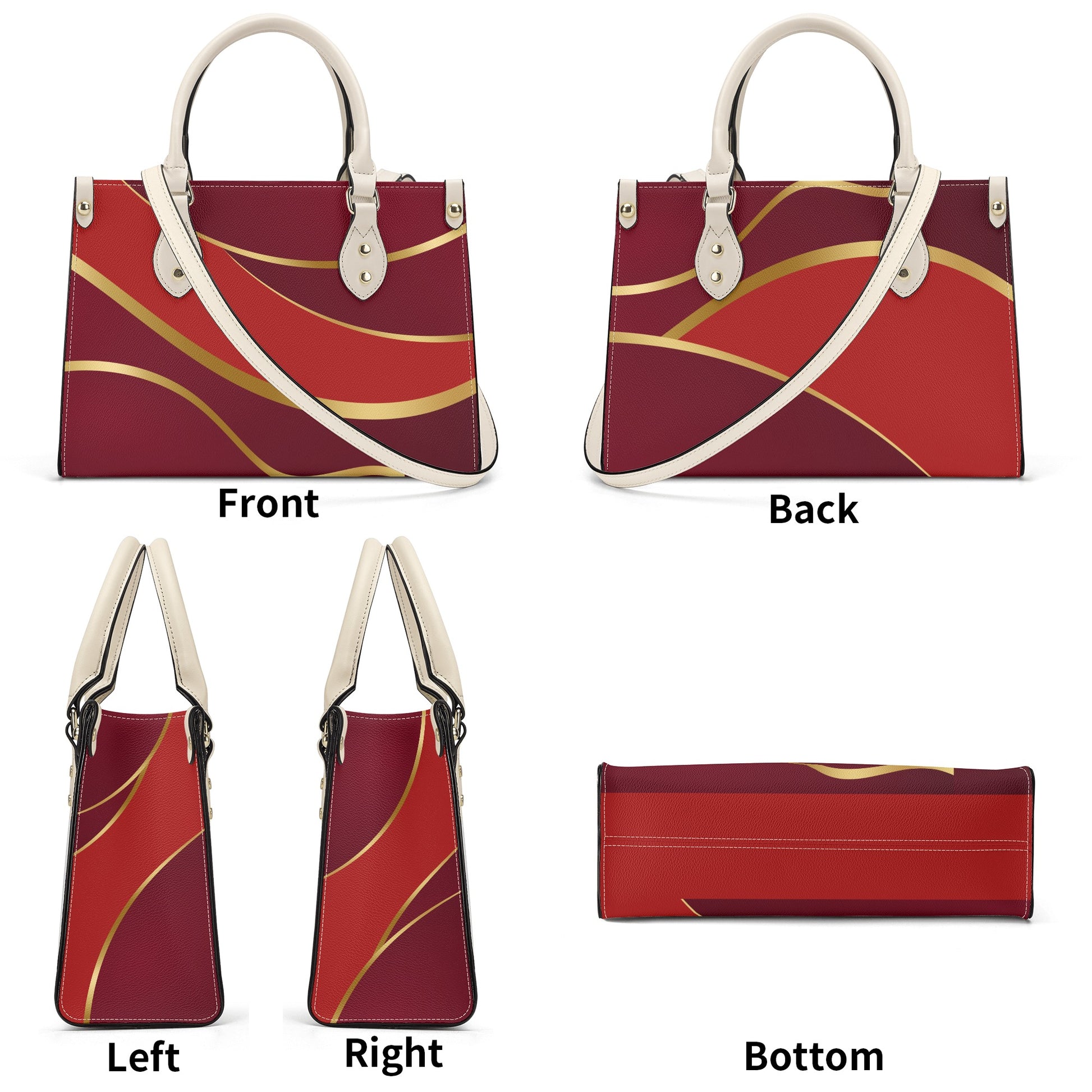 Burgundy Gold Faux Leather Handbag - Luxury Womens Fashion Accessory - Misfit Marketing Design Studios