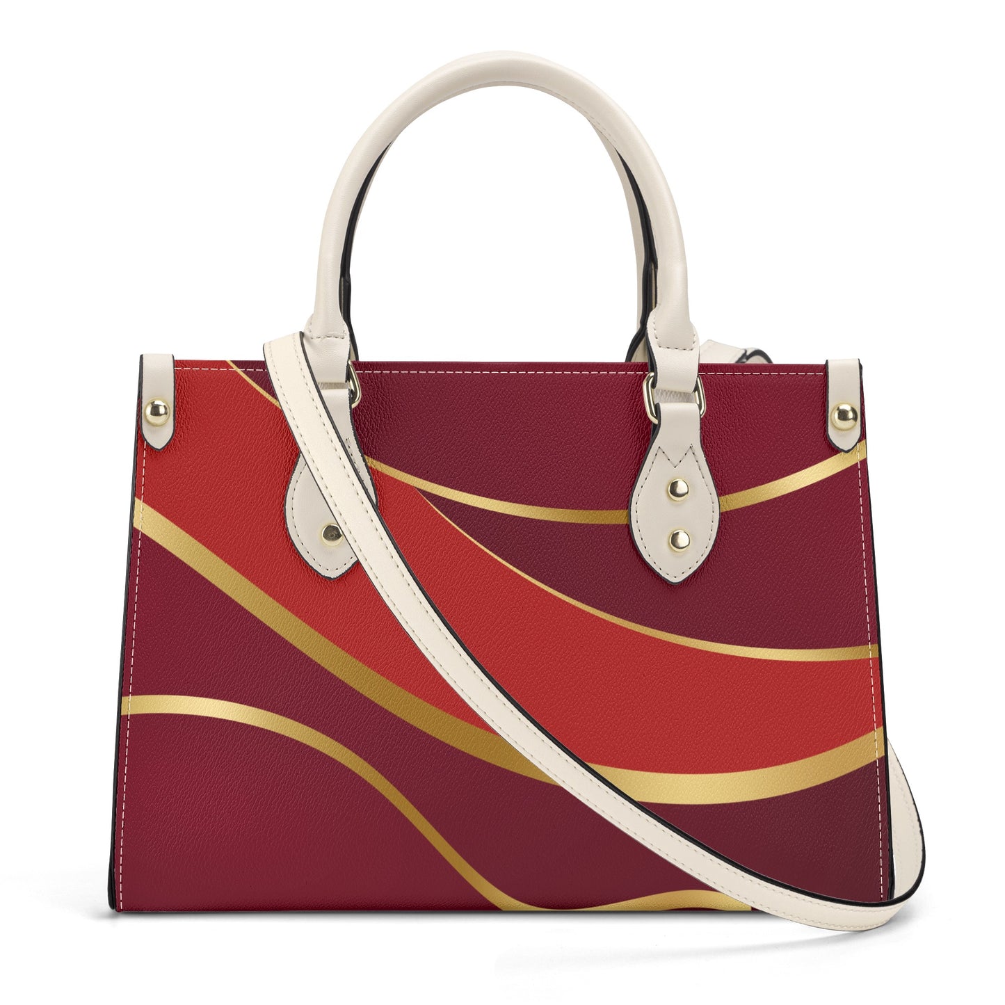 Burgundy Gold Faux Leather Handbag - Luxury Womens Fashion Accessory - Misfit Marketing Design Studios