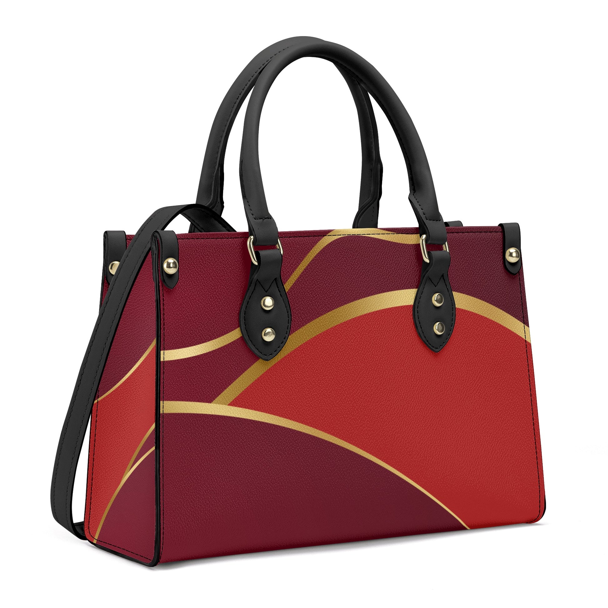 Burgundy Gold Faux Leather Handbag - Luxury Womens Fashion Accessory - Misfit Marketing Design Studios