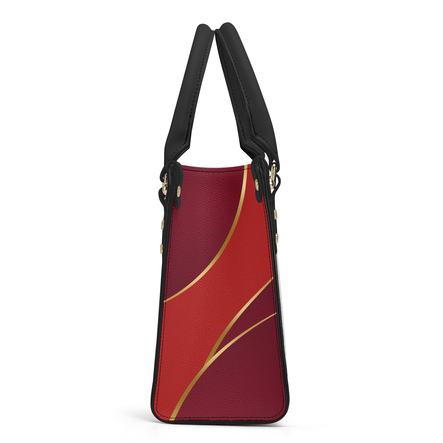 Burgundy Gold Faux Leather Handbag - Luxury Womens Fashion Accessory - Misfit Marketing Design Studios