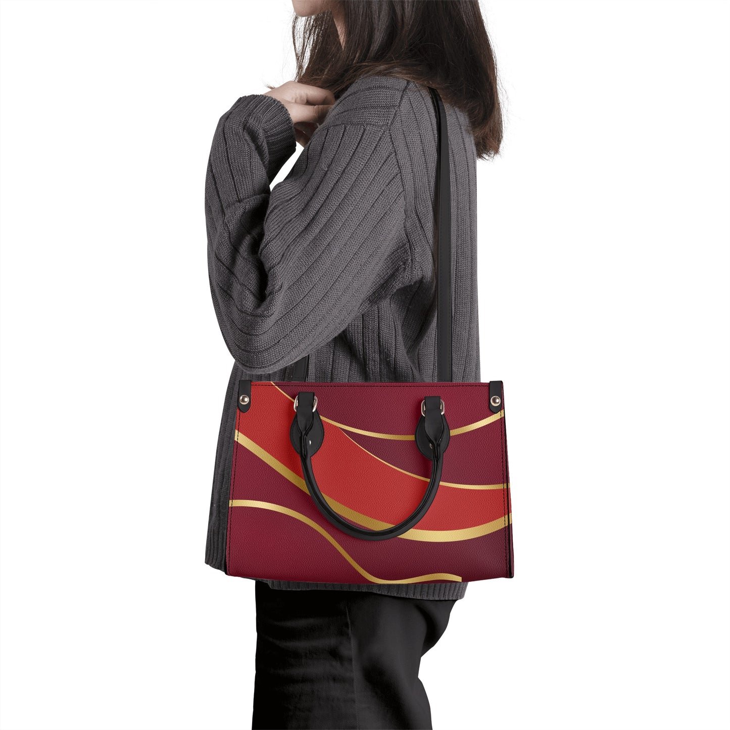 Burgundy Gold Faux Leather Handbag - Luxury Womens Fashion Accessory - Misfit Marketing Design Studios