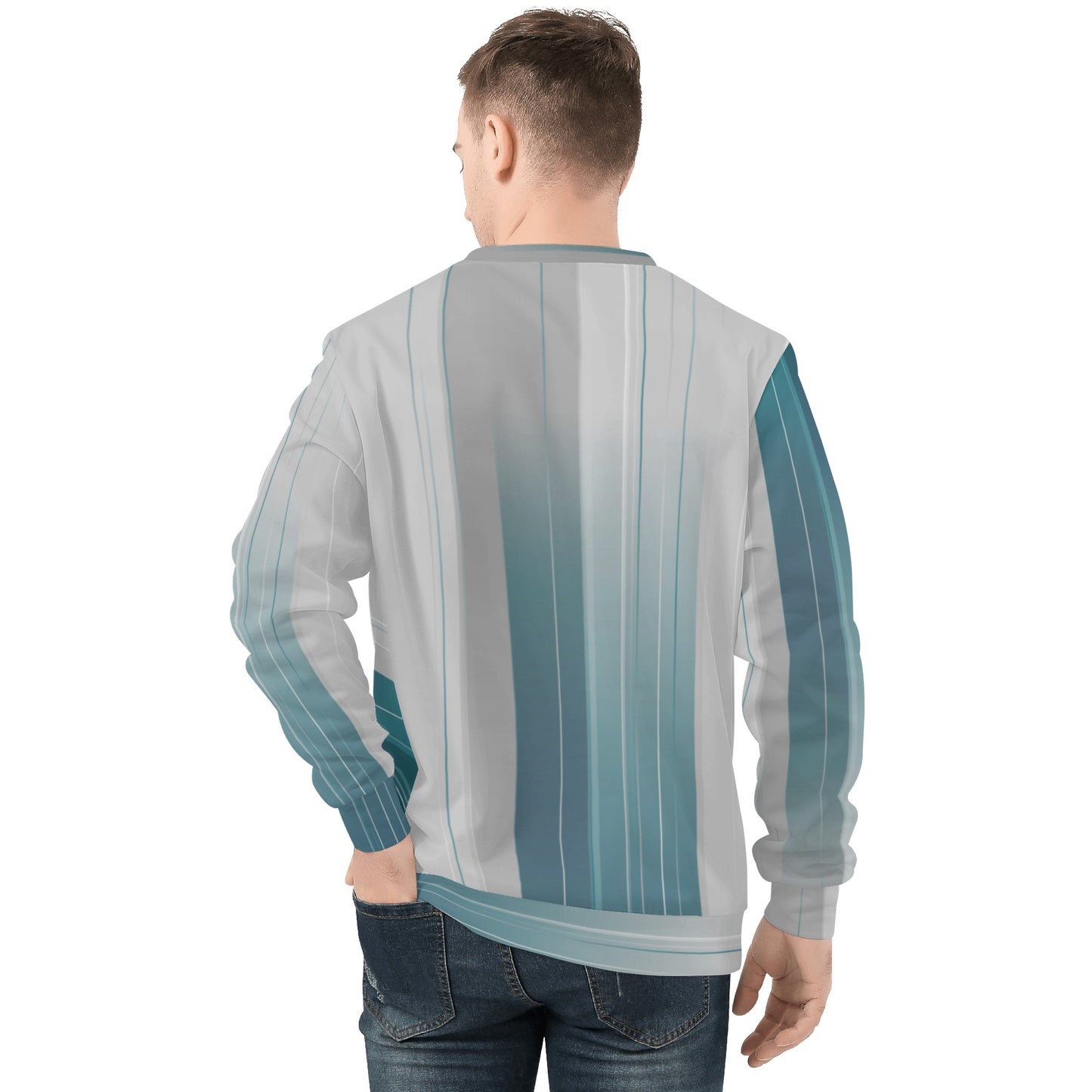 Mens Teal Striped Crew Neck Sweatshirt - Comfort and Style Combined - Misfit Marketing Design Studios