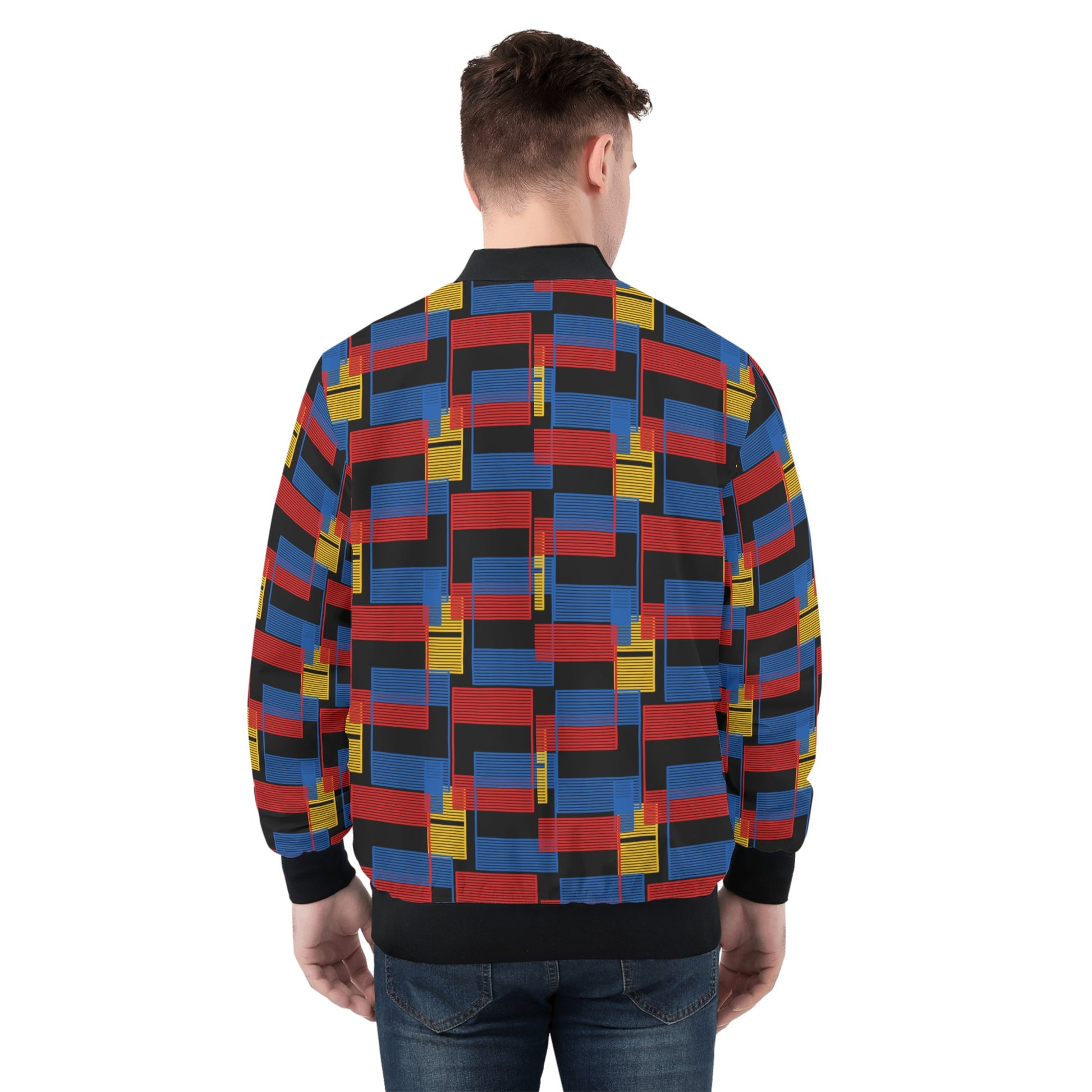 Colorful Mens Zip Bomber Jacket - Vibrant Multicolored Design - Misfit Marketing Design Studios