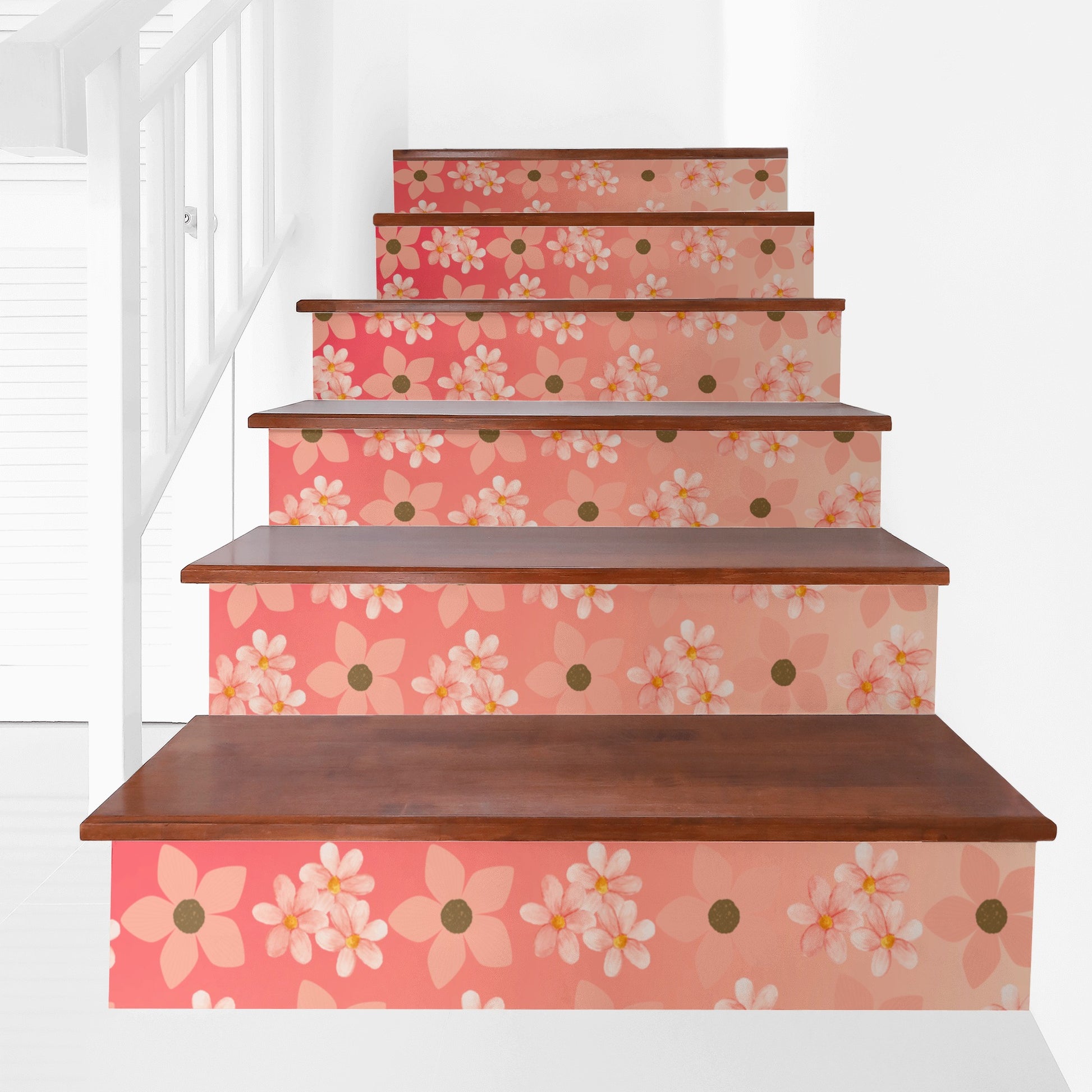 Peach Floral Stair Riser Decals - Decorative Easy-to-Apply Designs for Your Home - Misfit Marketing Design Studios