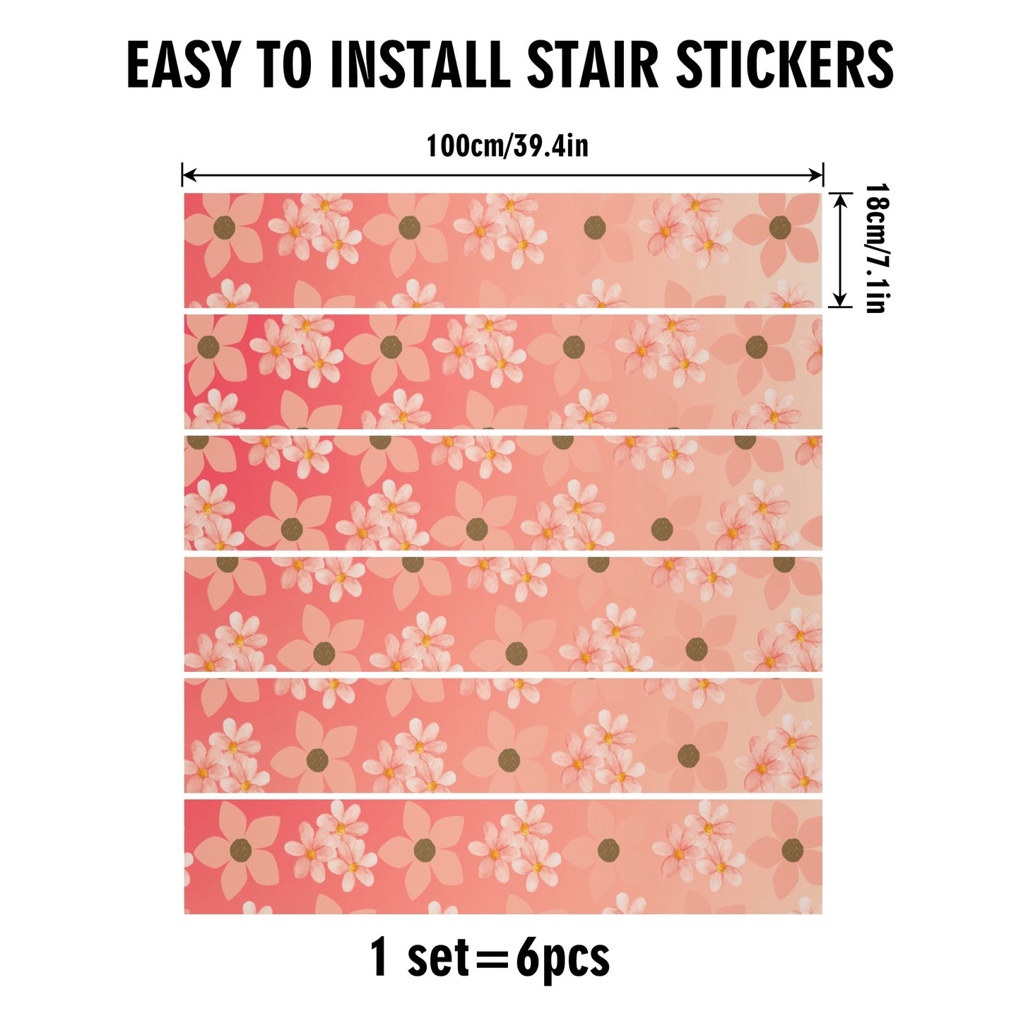 Peach Floral Stair Riser Decals - Decorative Easy-to-Apply Designs for Your Home - Misfit Marketing Design Studios