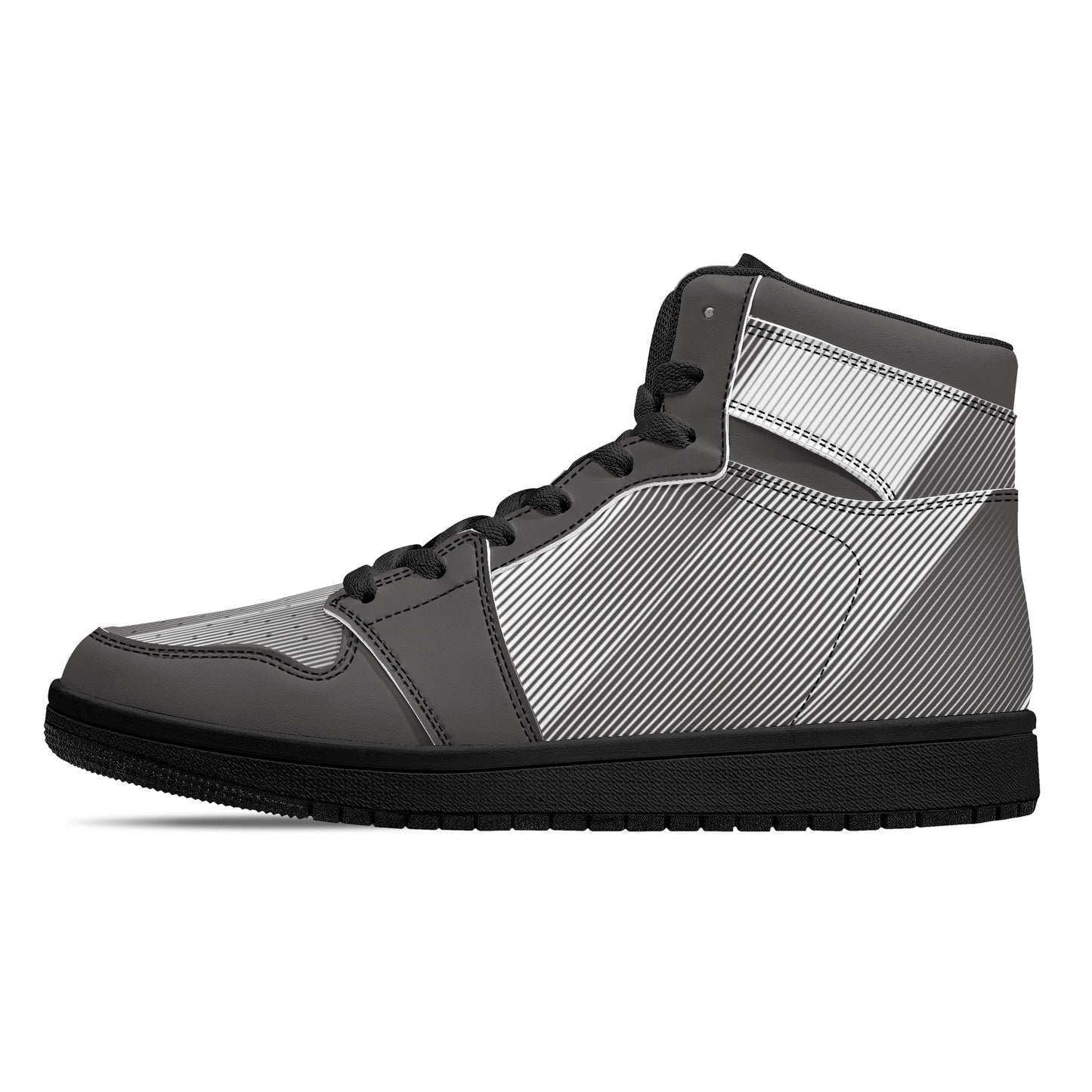 Mens Black and Gray Leather High Top Sneakers - Stylish and Durable - Misfit Marketing Design Studios