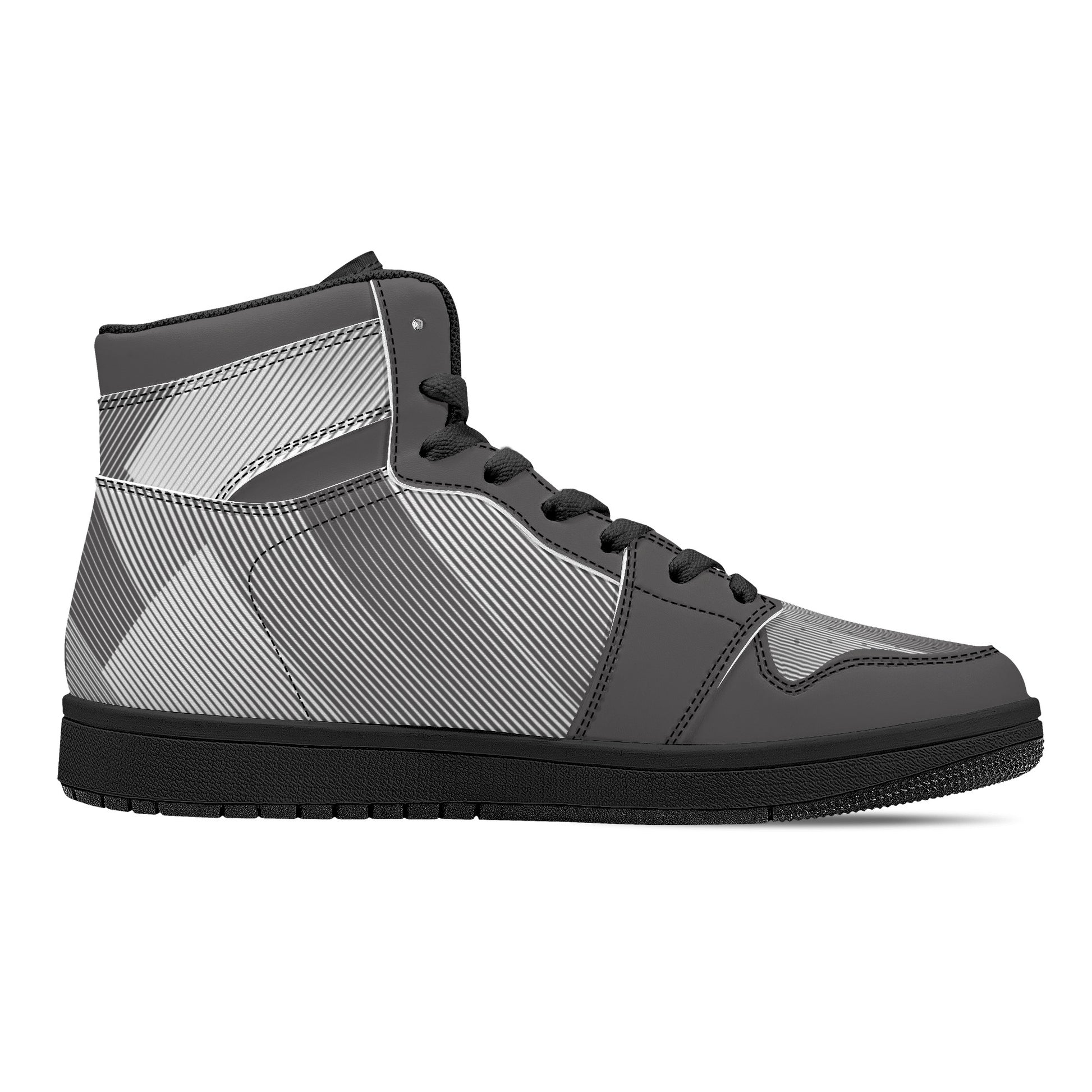 Mens Black and Gray Leather High Top Sneakers - Stylish and Durable - Misfit Marketing Design Studios