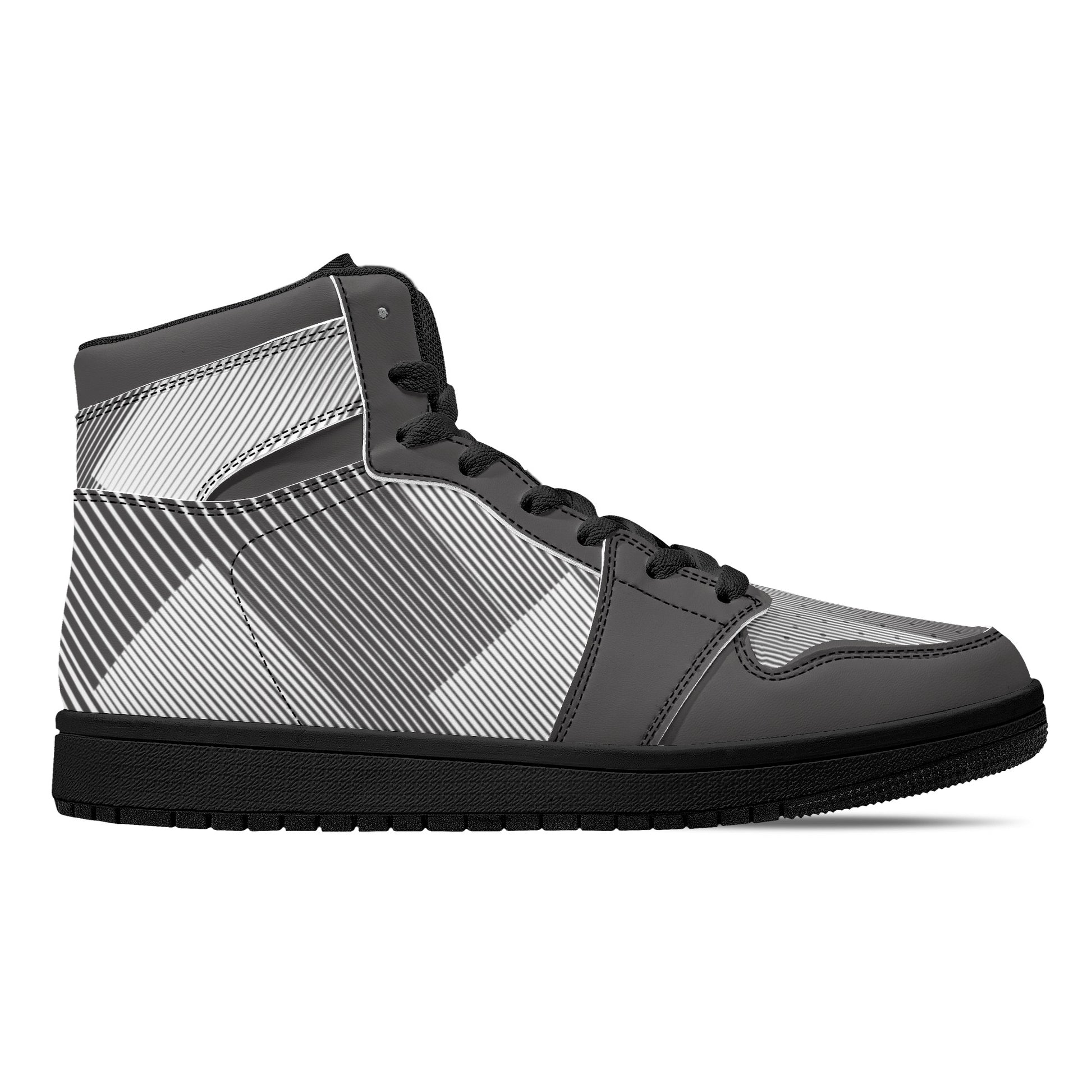 Mens Black and Gray Leather High Top Sneakers - Stylish and Durable - Misfit Marketing Design Studios