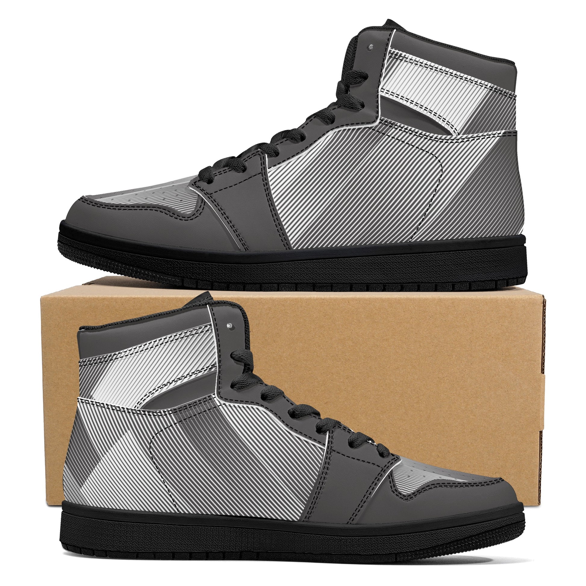 Mens Black and Gray Leather High Top Sneakers - Stylish and Durable - Misfit Marketing Design Studios