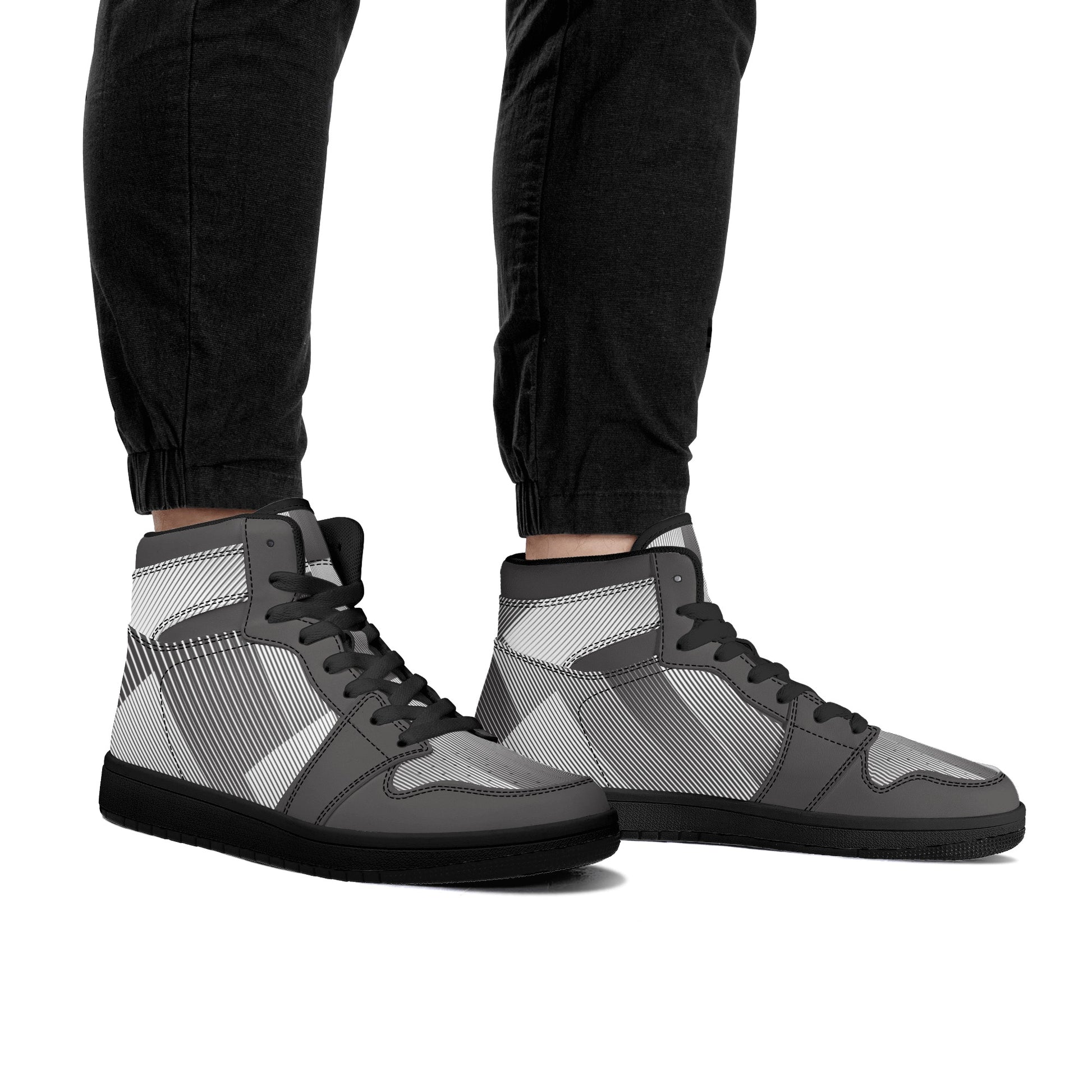 Mens Black and Gray Leather High Top Sneakers - Stylish and Durable - Misfit Marketing Design Studios