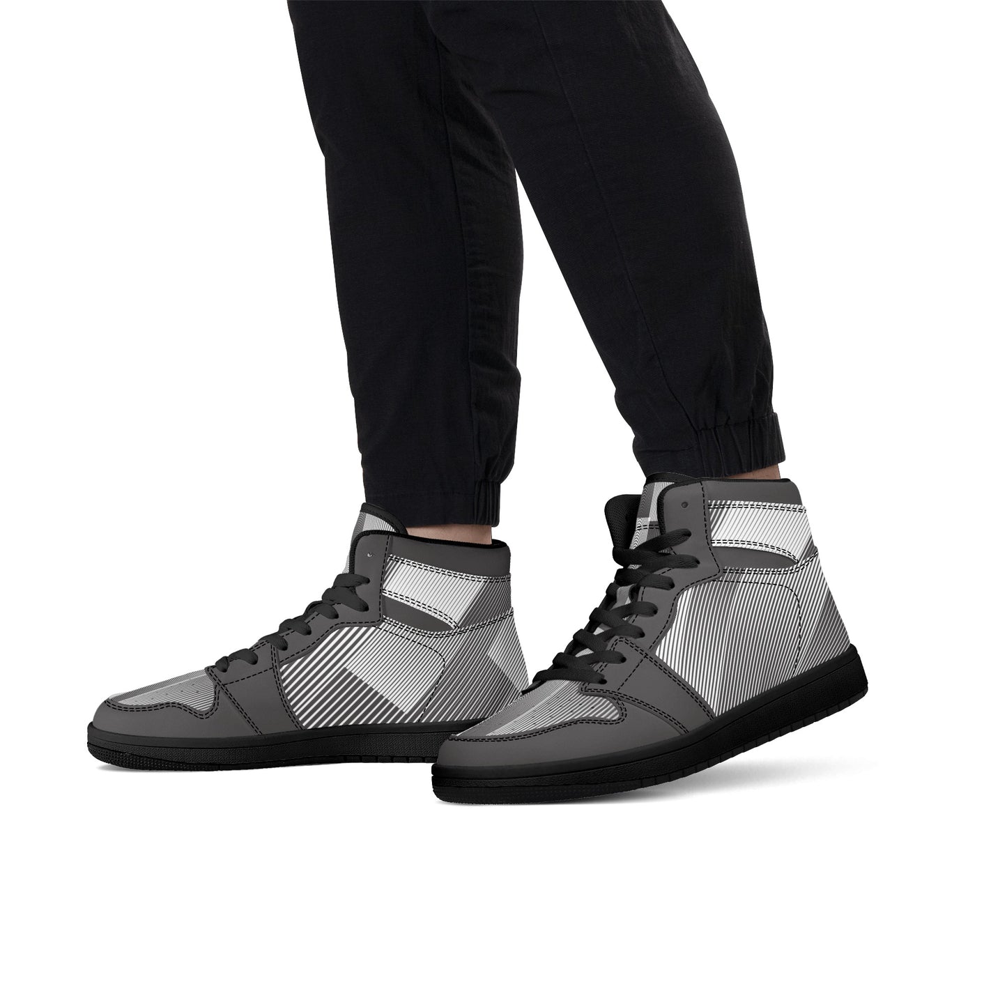 Mens Black and Gray Leather High Top Sneakers - Stylish and Durable - Misfit Marketing Design Studios