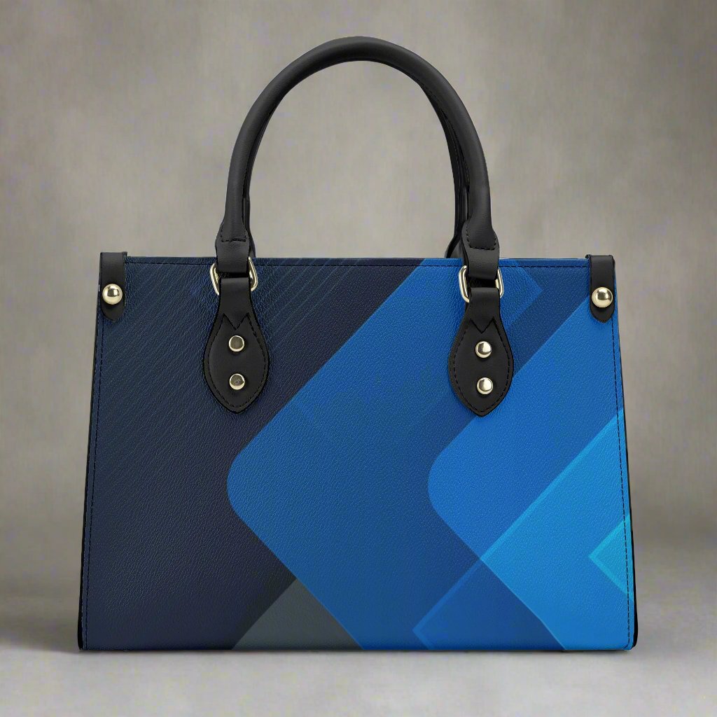 Dark Blue Art Deco Leather Luxury Handbag - Stylish and Sophisticated - Misfit Marketing Design Studios