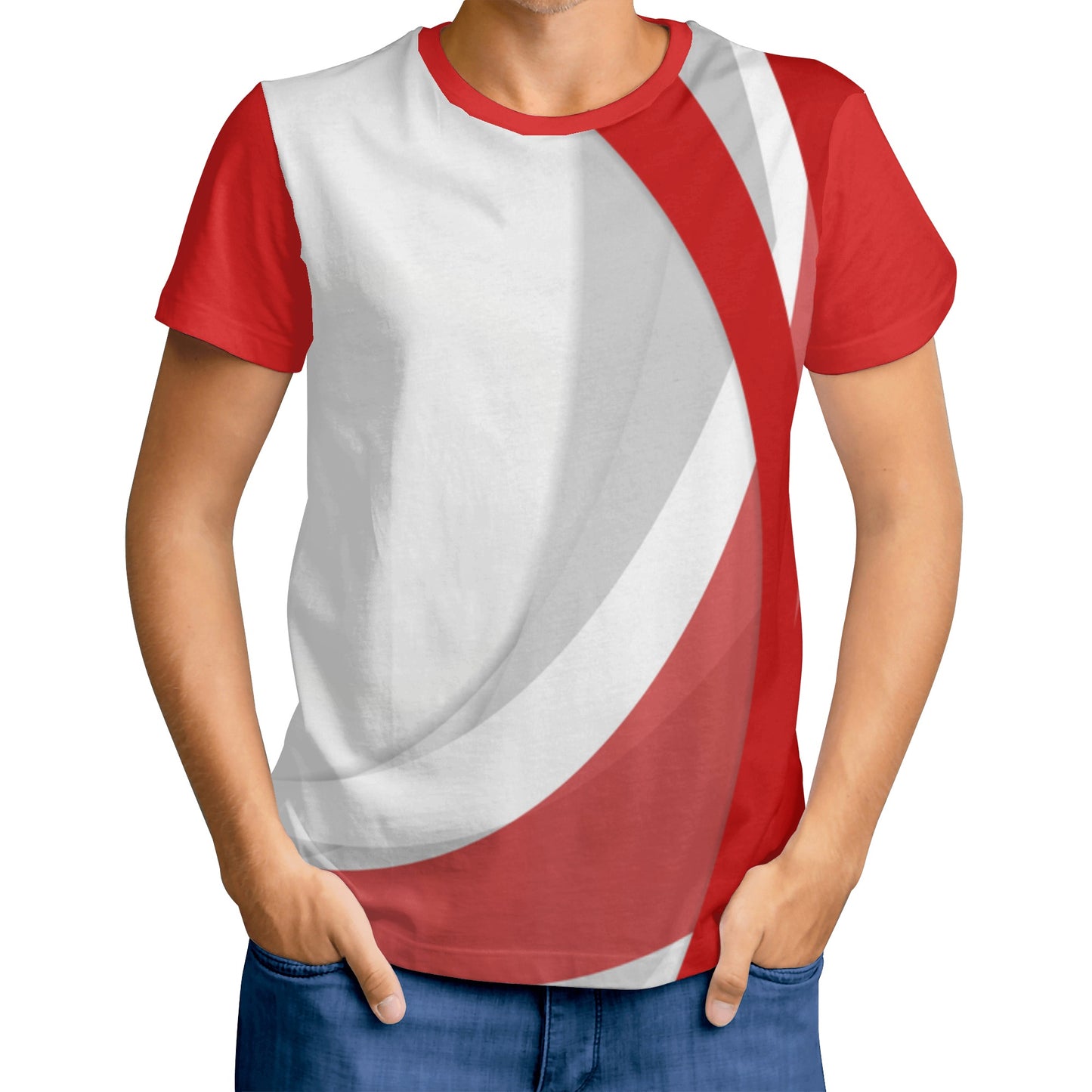 Red Wavy Abstract Mens T-Shirt - Stylish and Unique Design - Misfit Marketing Design Studios