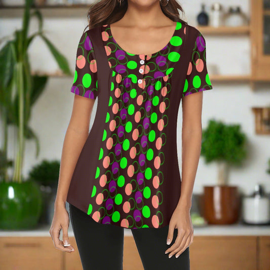 Polka Dot Women's Loose Blouse - Scoop Neck for Casual Style - Misfit Marketing Design Studios