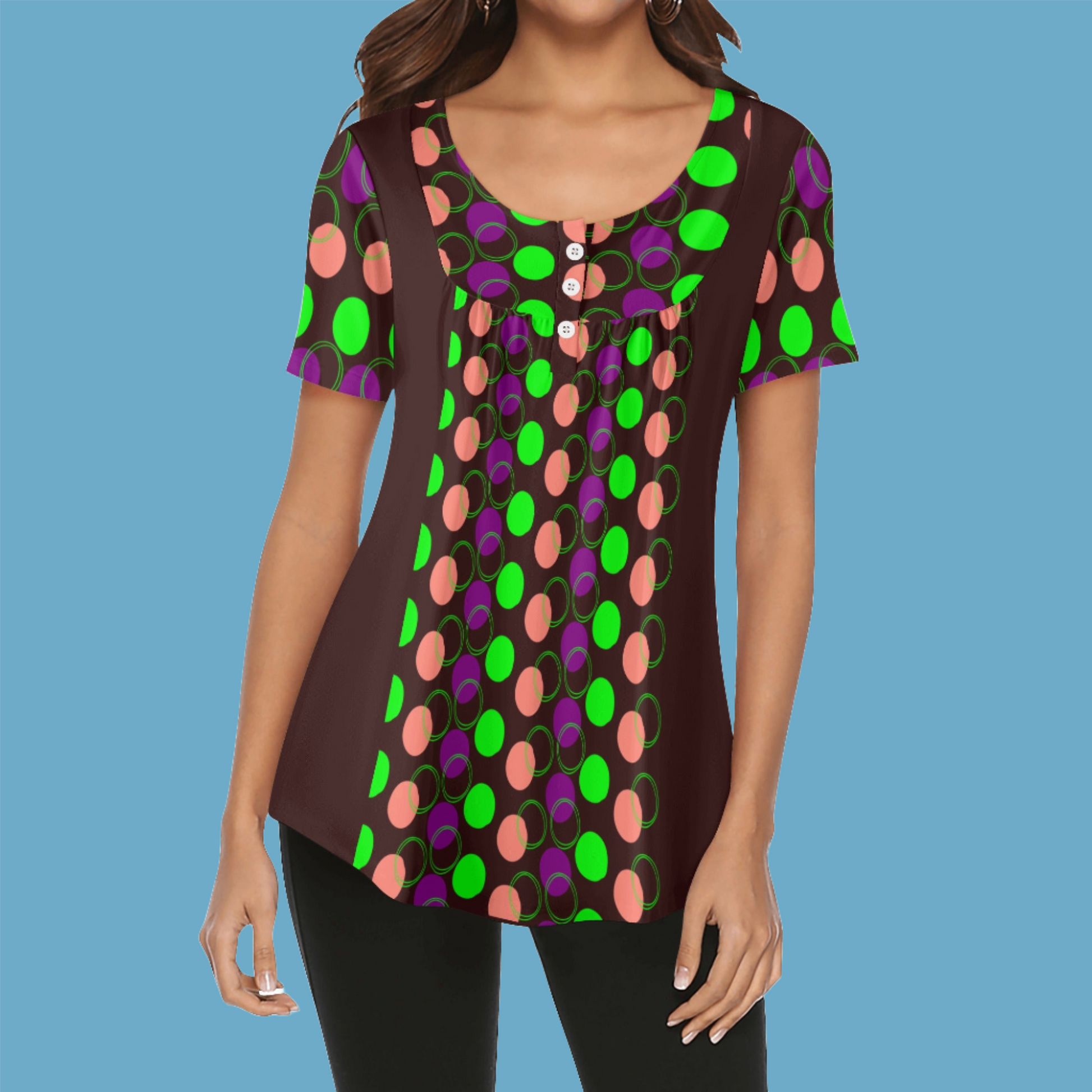 Polka Dot Women's Loose Blouse - Scoop Neck for Casual Style - Misfit Marketing Design Studios