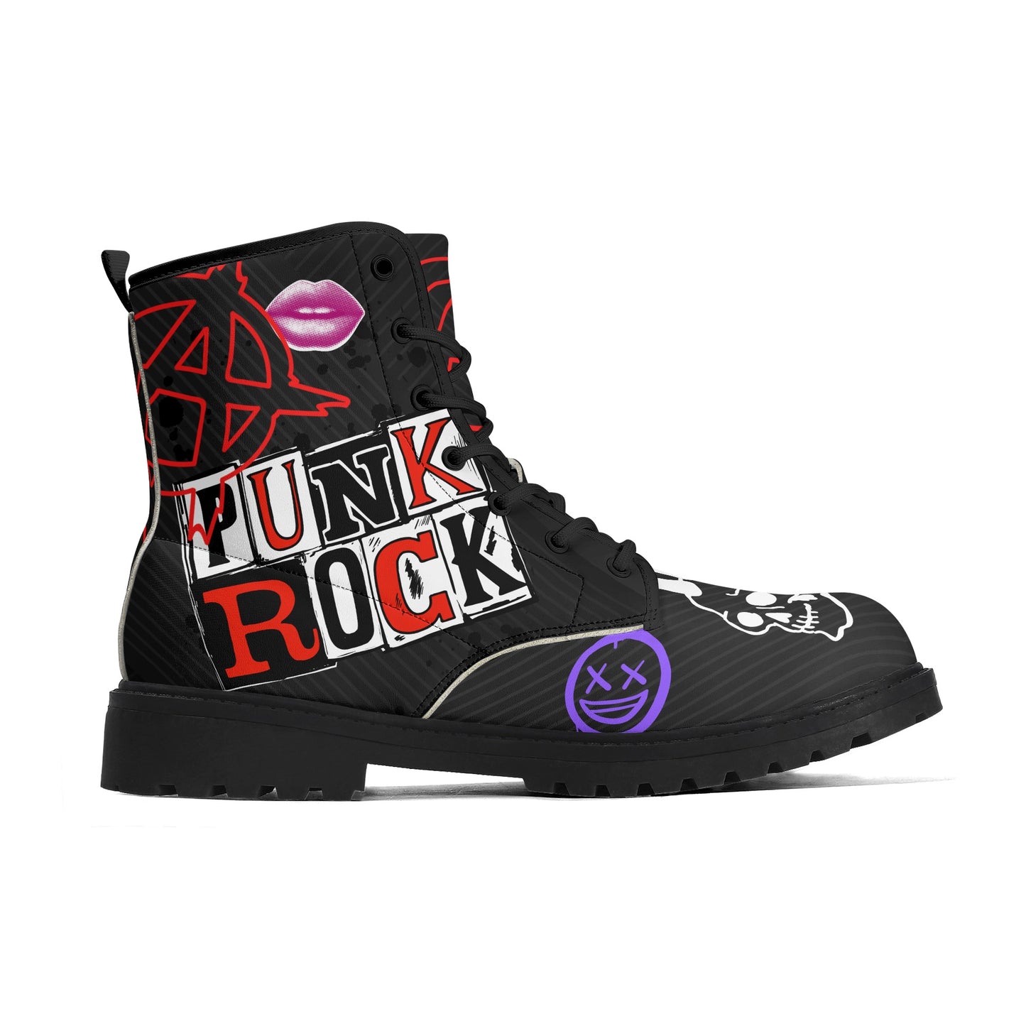 Men's Black Leather Punk Rock Boots with Outsole - Stylish and Edgy Footwear - Misfit Marketing Design Studios