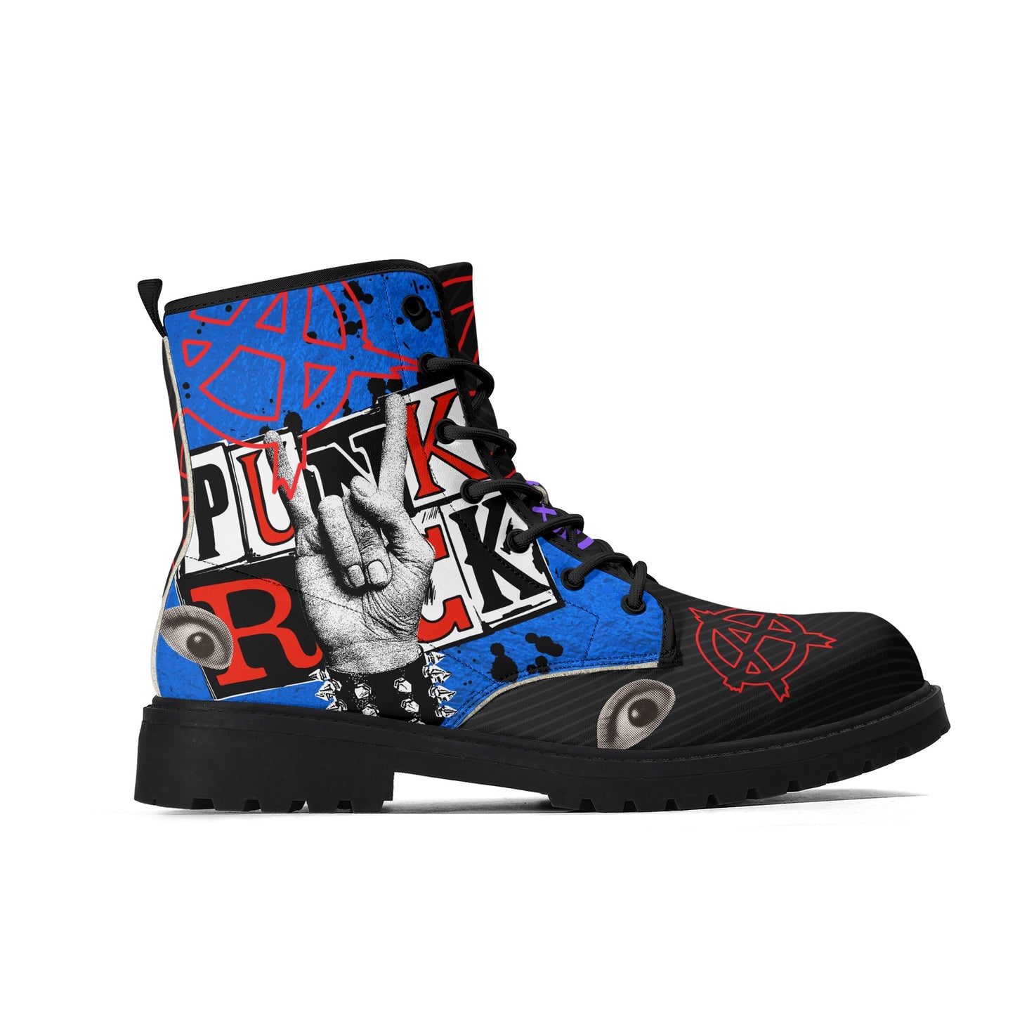 Men's Black Leather Punk Rock Boots with Outsole - Stylish and Edgy Footwear - Misfit Marketing Design Studios