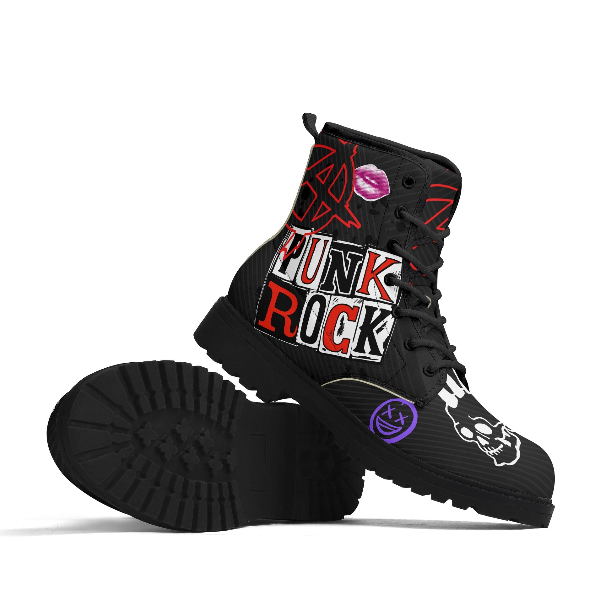 Men's Black Leather Punk Rock Boots with Outsole - Stylish and Edgy Footwear - Misfit Marketing Design Studios