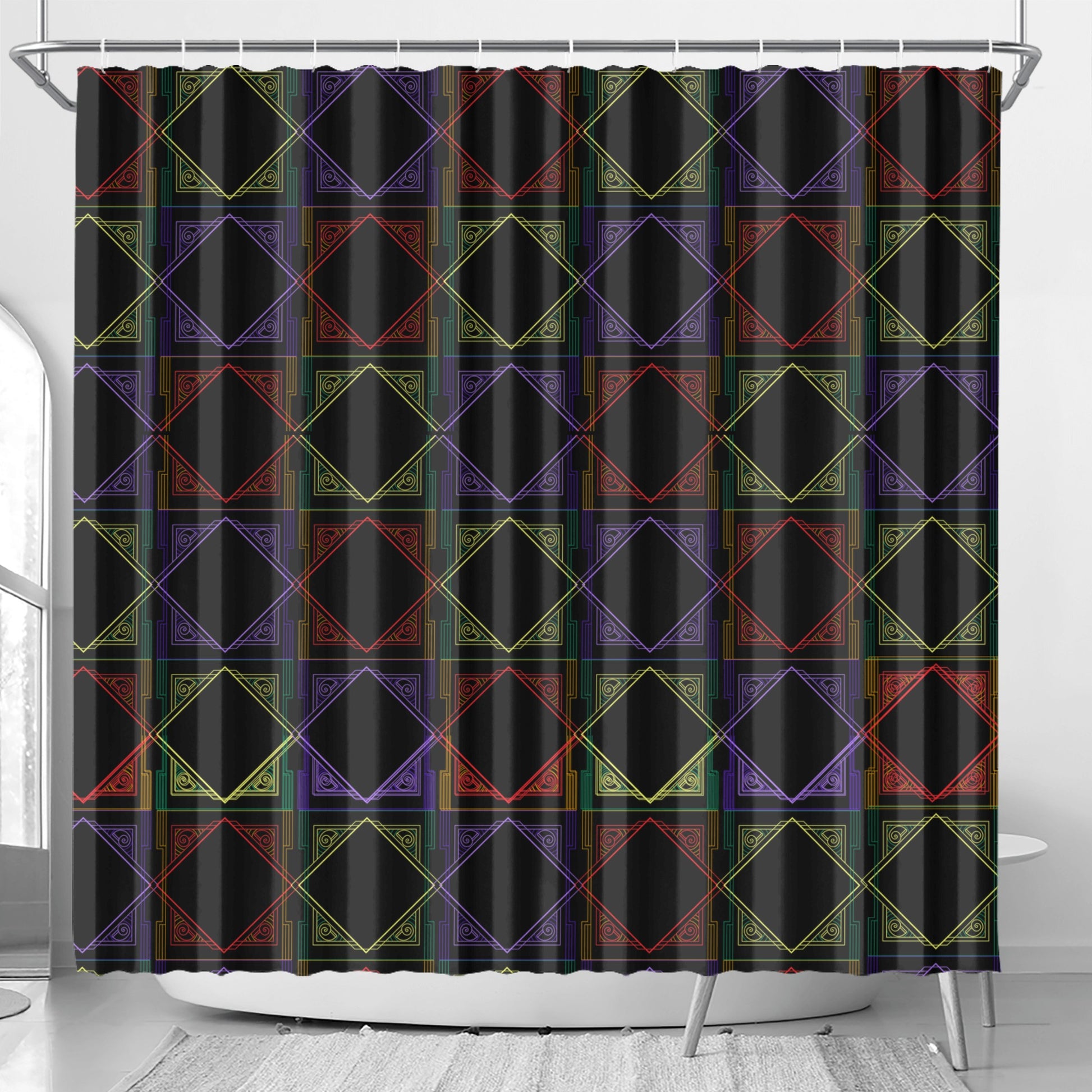 Art Deco Shower Curtain in Multicolor - Vibrant Bathroom Decor - Misfit Marketing Design Studios