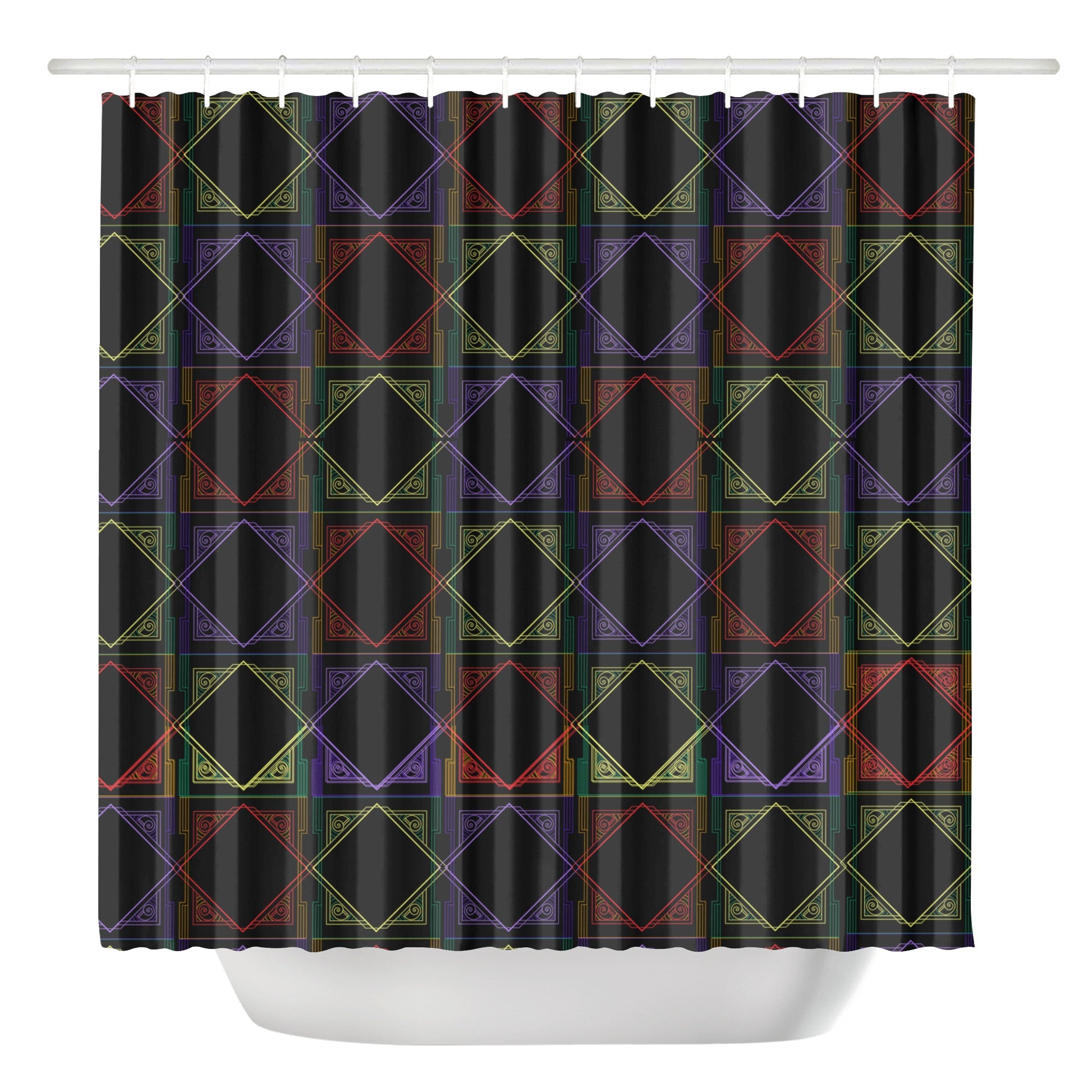 Art Deco Shower Curtain in Multicolor - Vibrant Bathroom Decor - Misfit Marketing Design Studios