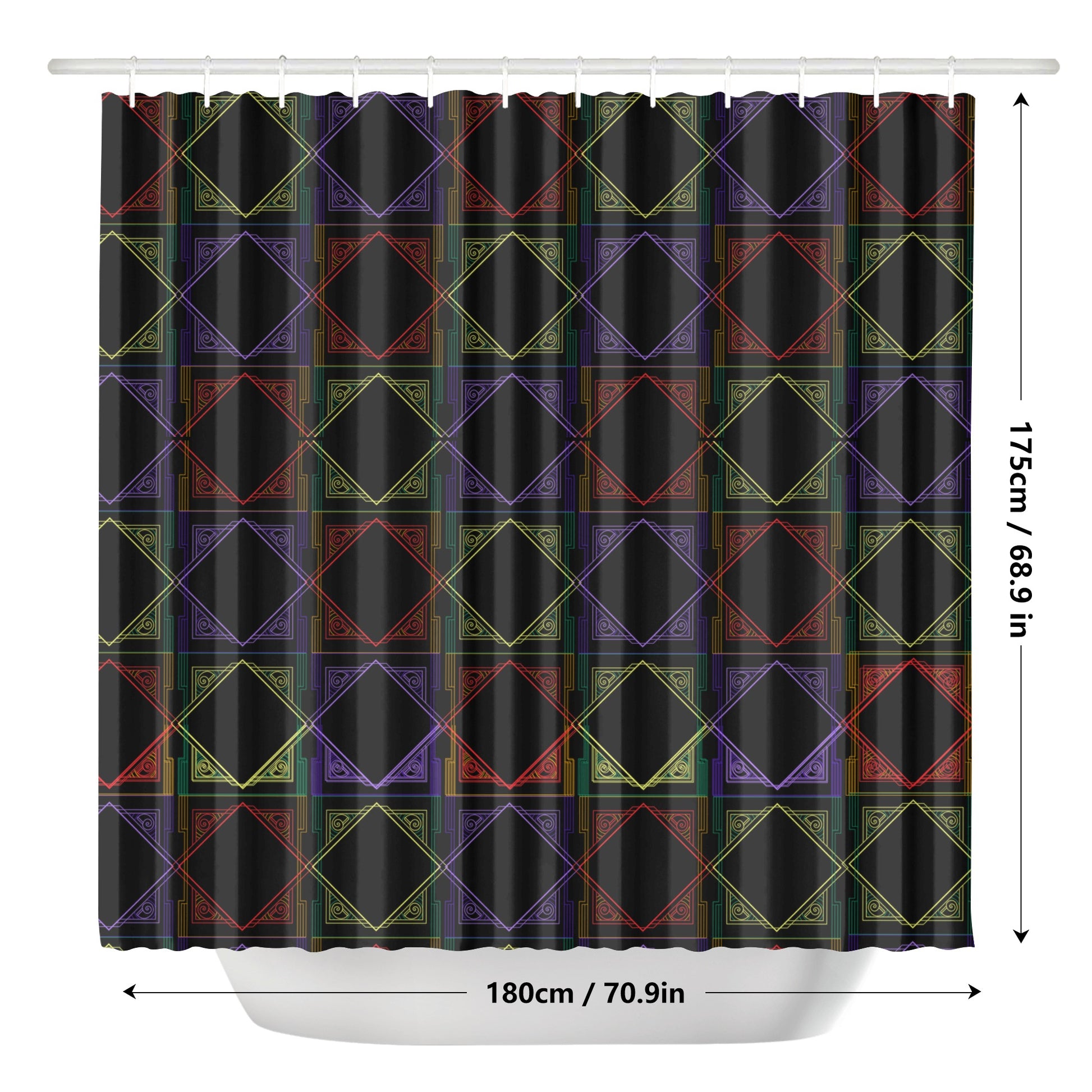 Art Deco Shower Curtain in Multicolor - Vibrant Bathroom Decor - Misfit Marketing Design Studios