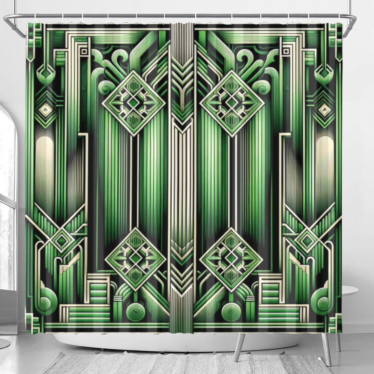 Art Deco Emerald Designer Shower Curtain - Elegant Bathroom Decor - Misfit Marketing Design Studios