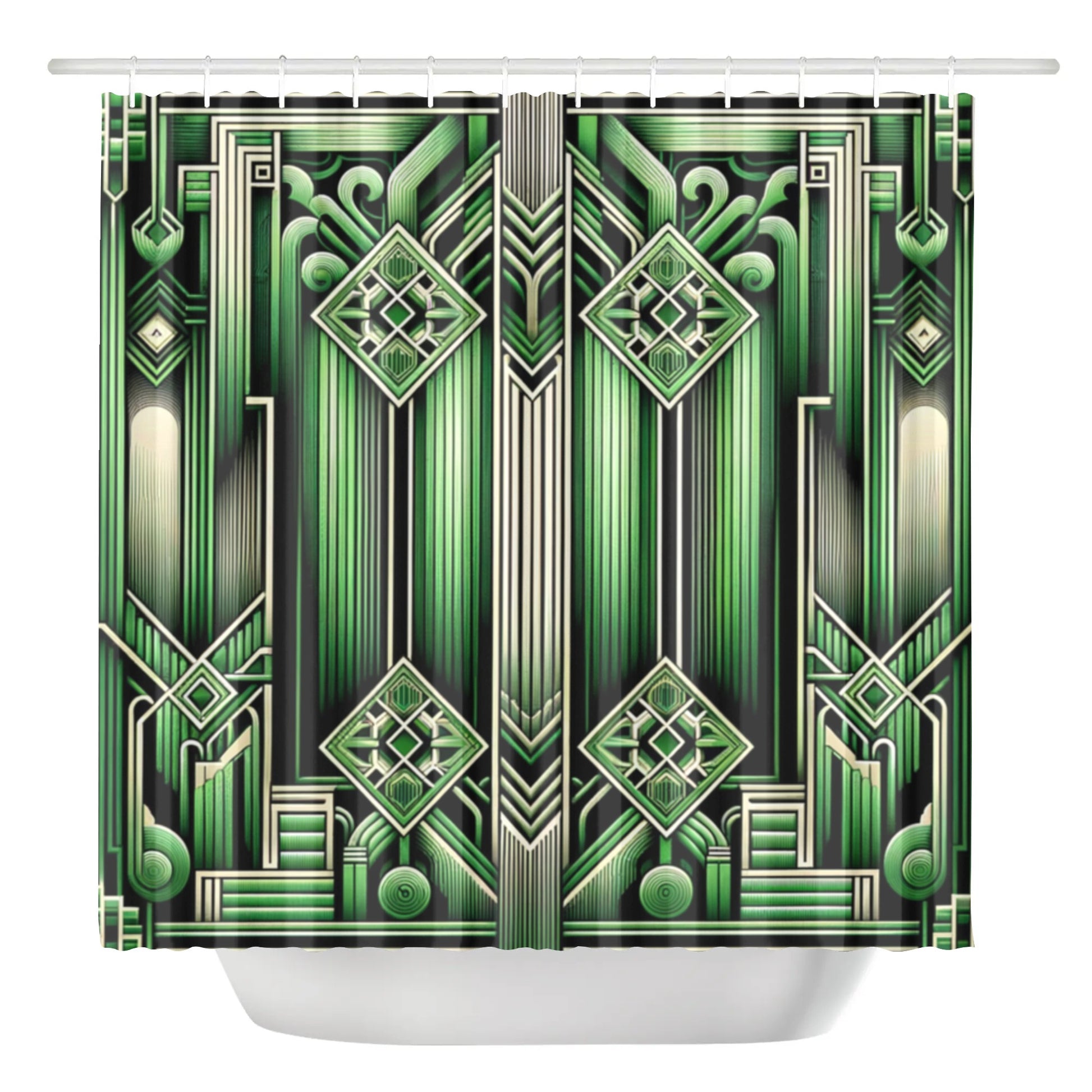 Art Deco Emerald Designer Shower Curtain - Elegant Bathroom Decor - Misfit Marketing Design Studios