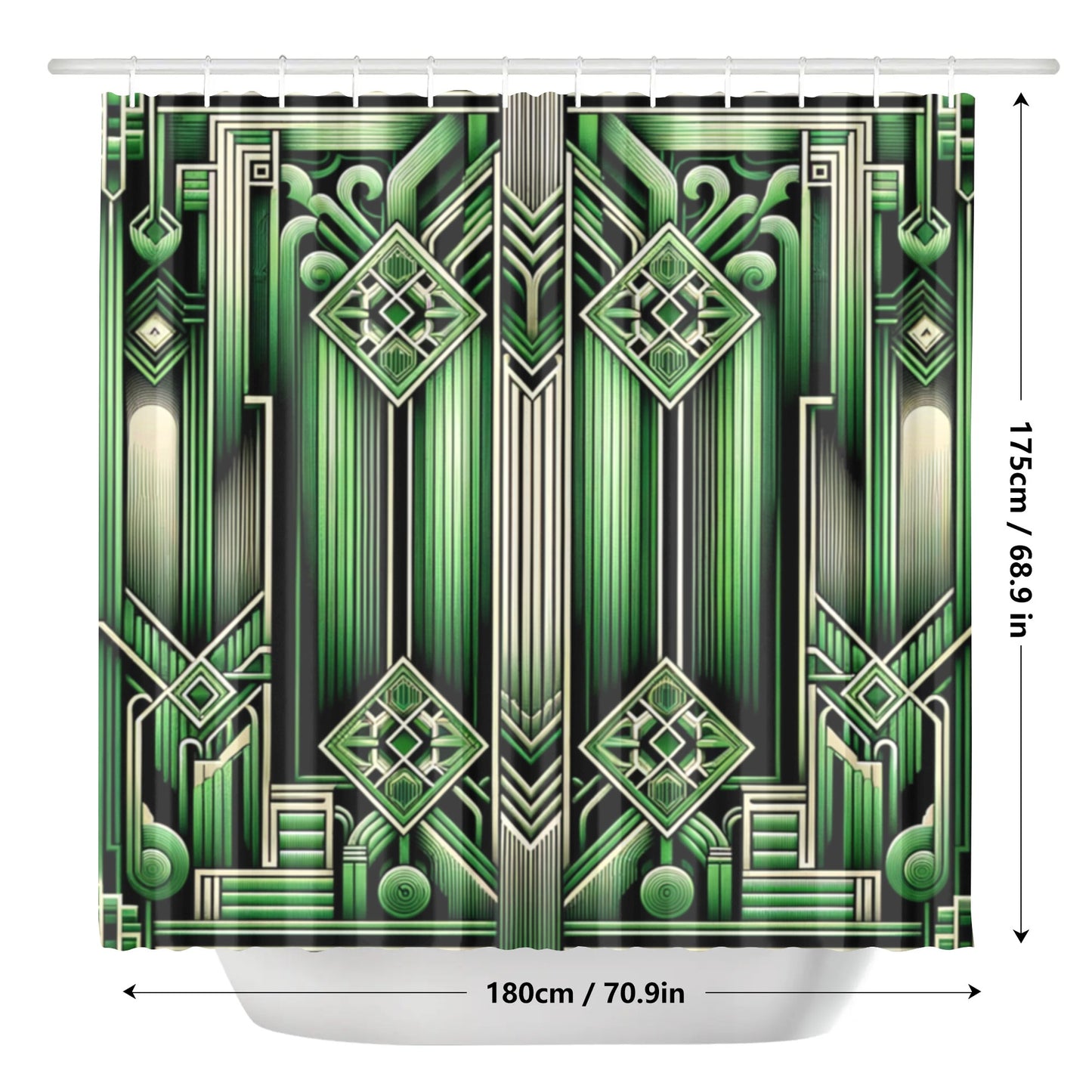 Art Deco Emerald Designer Shower Curtain - Elegant Bathroom Decor - Misfit Marketing Design Studios