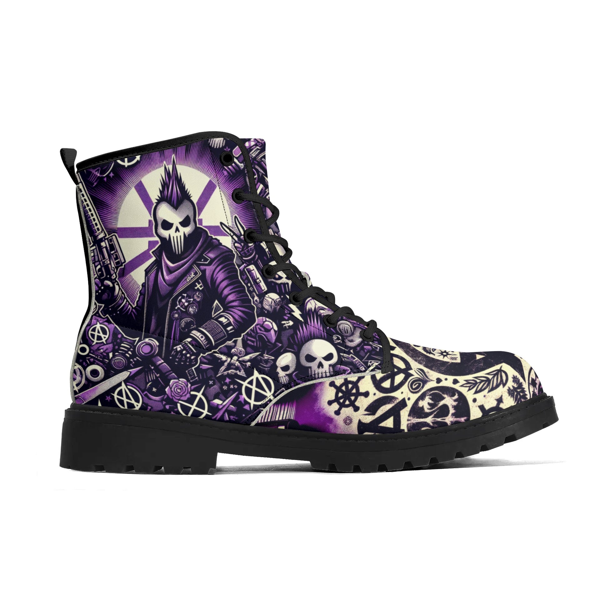 Black Leather Punk Rock Boots with Outsole - Mens Fashion - Misfit Marketing Design Studios