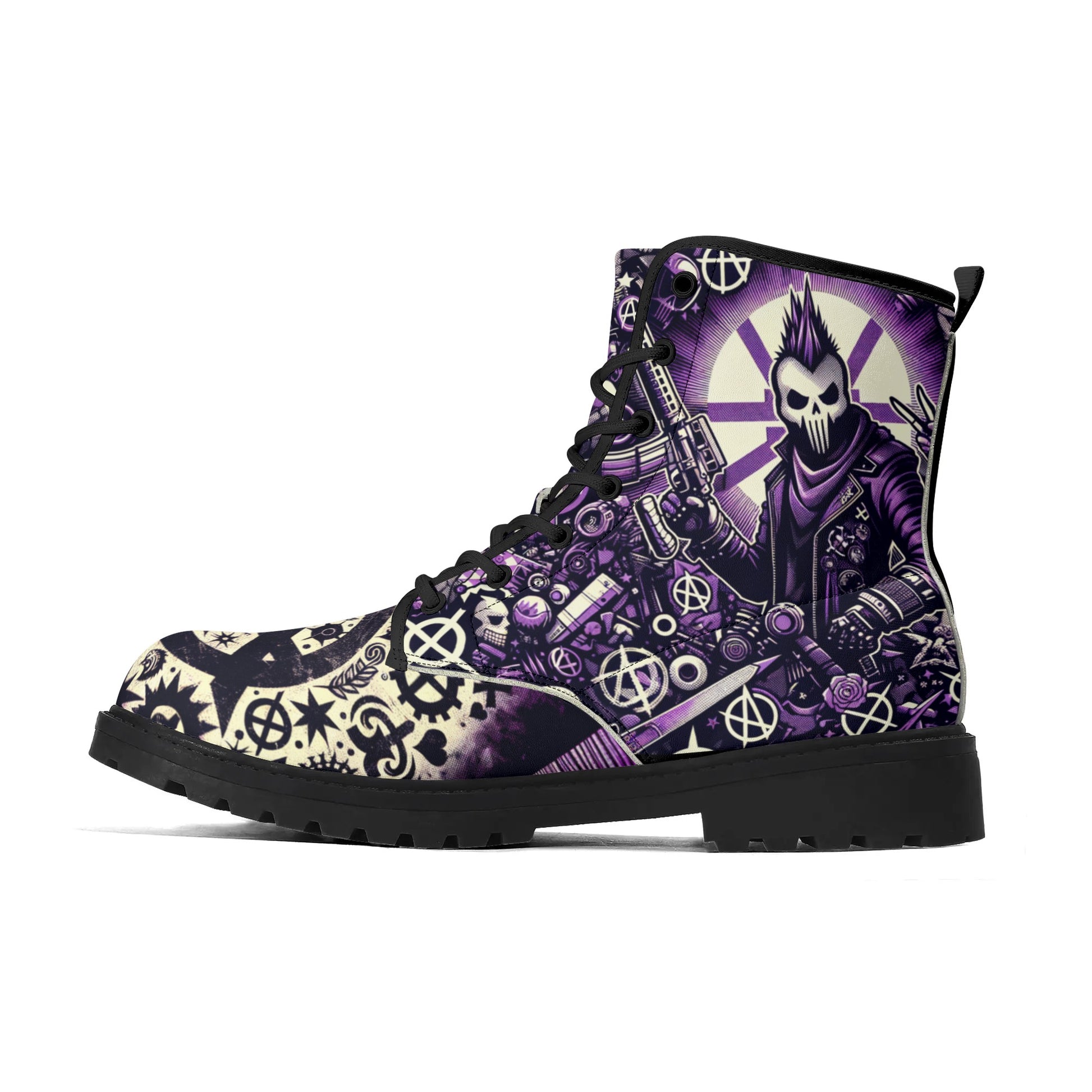 Black Leather Punk Rock Boots with Outsole - Mens Fashion - Misfit Marketing Design Studios