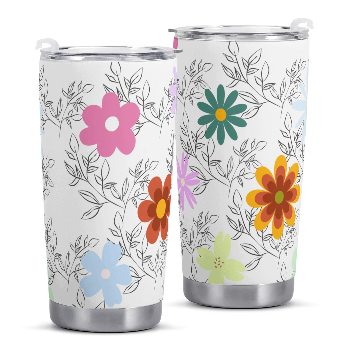 White Floral 20oz Tumbler - Elegant and Practical Drinkware for Any Occasion - Misfit Marketing Design Studios