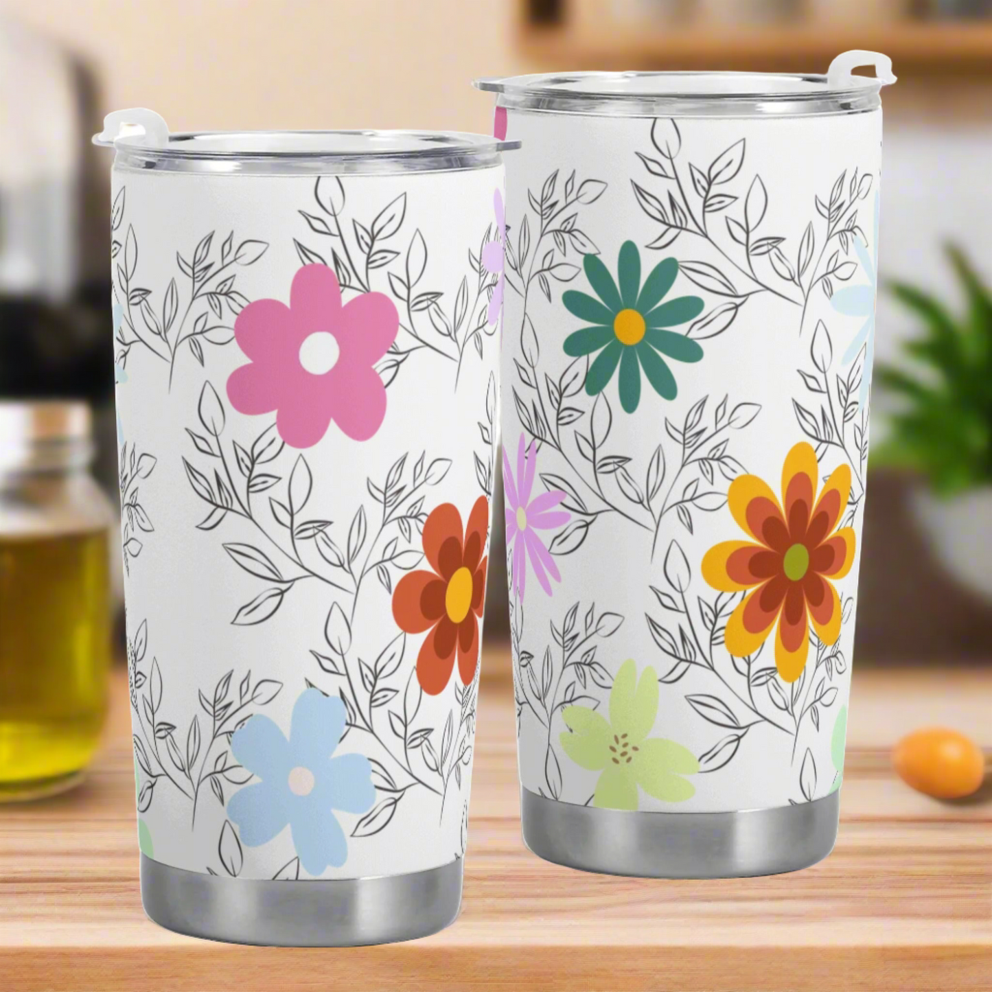 White Floral 20oz Tumbler - Elegant and Practical Drinkware for Any Occasion - Misfit Marketing Design Studios