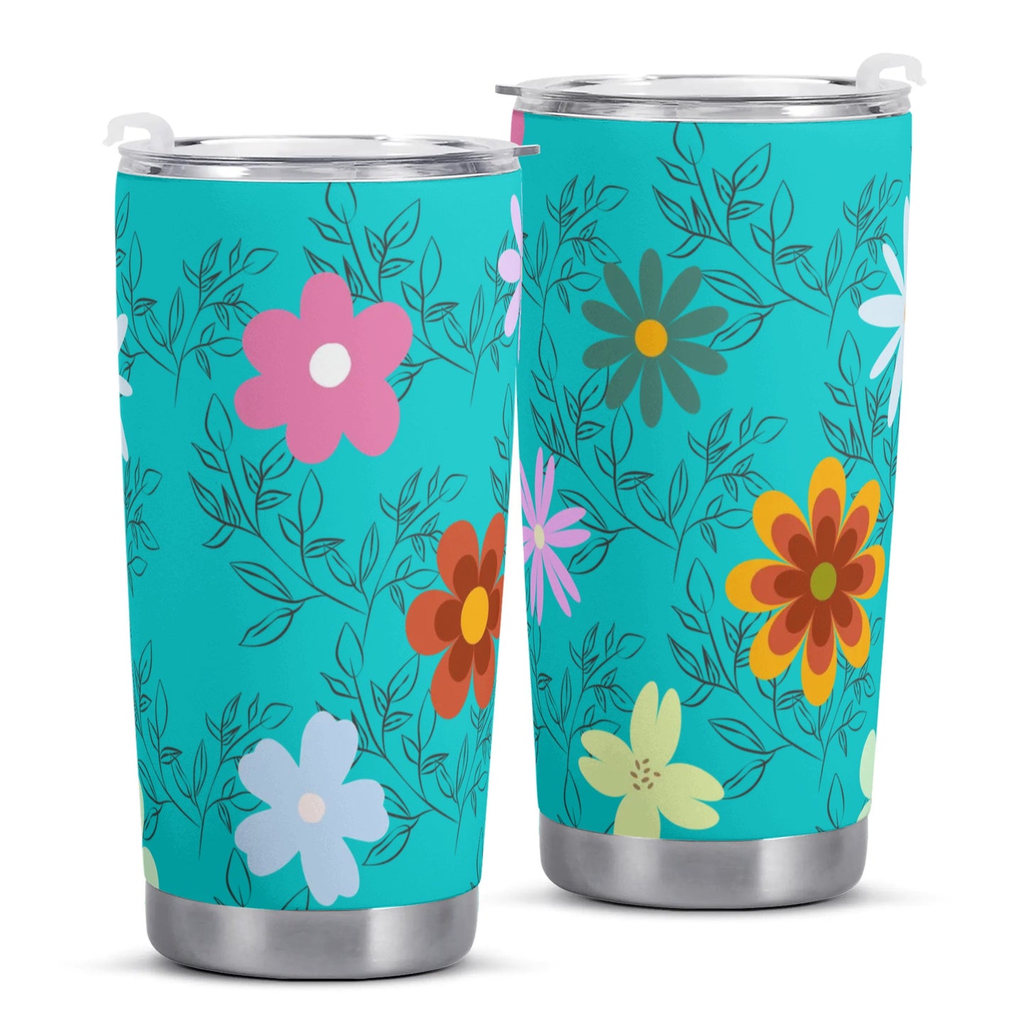 Teal Floral 20oz Tumbler - Perfect for On-The-Go Sipping - Misfit Marketing Design Studios