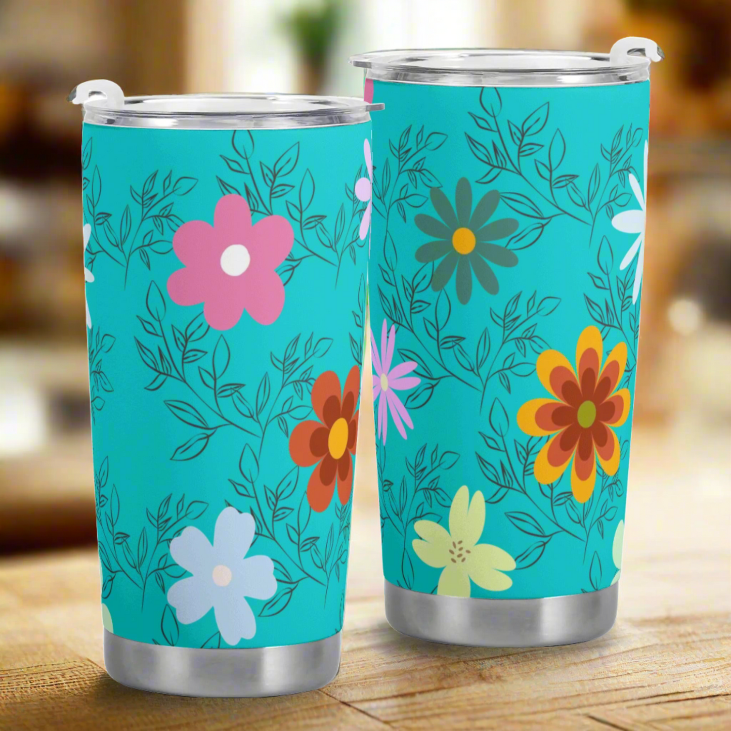 Teal Floral 20oz Tumbler - Perfect for On-The-Go Sipping - Misfit Marketing Design Studios