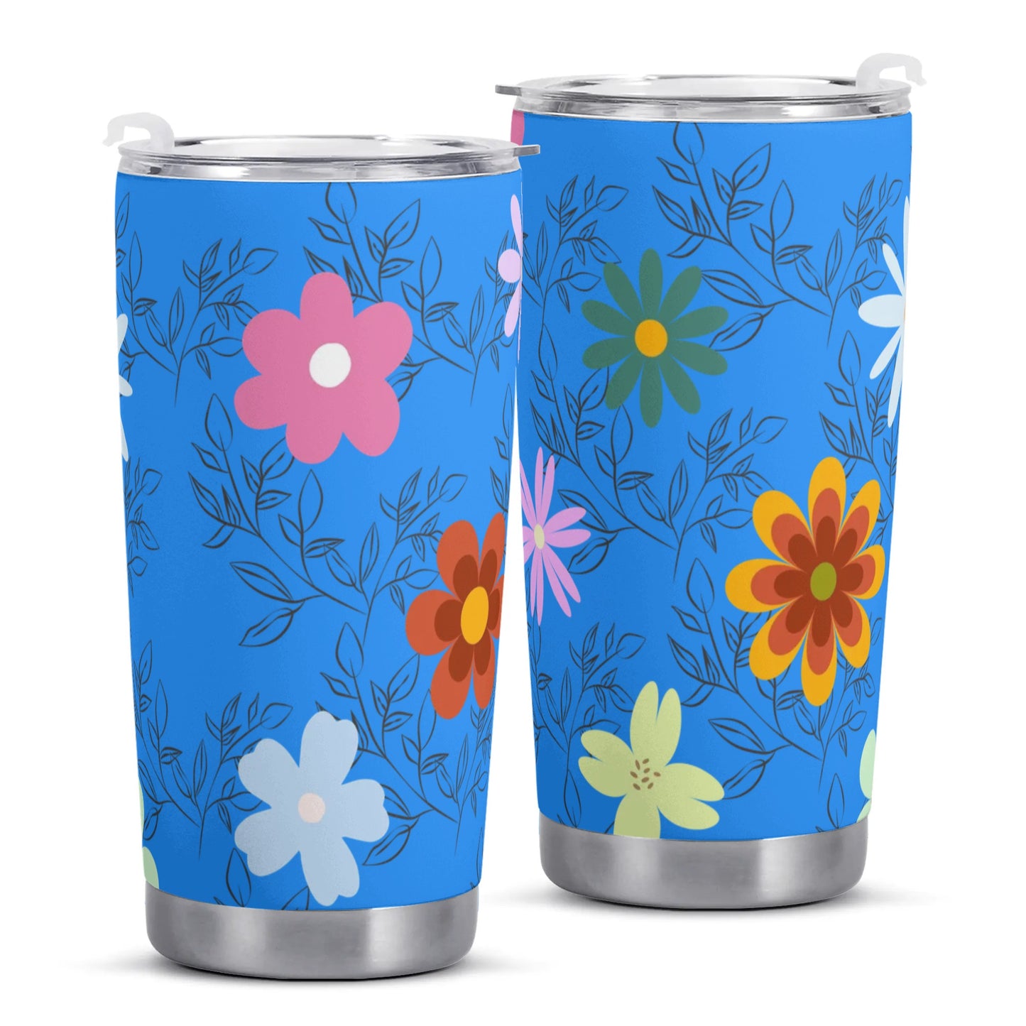 Blue Floral 20oz Tumbler - Elegant and Functional Drinkware for On-the-Go Sipping - Misfit Marketing Design Studios