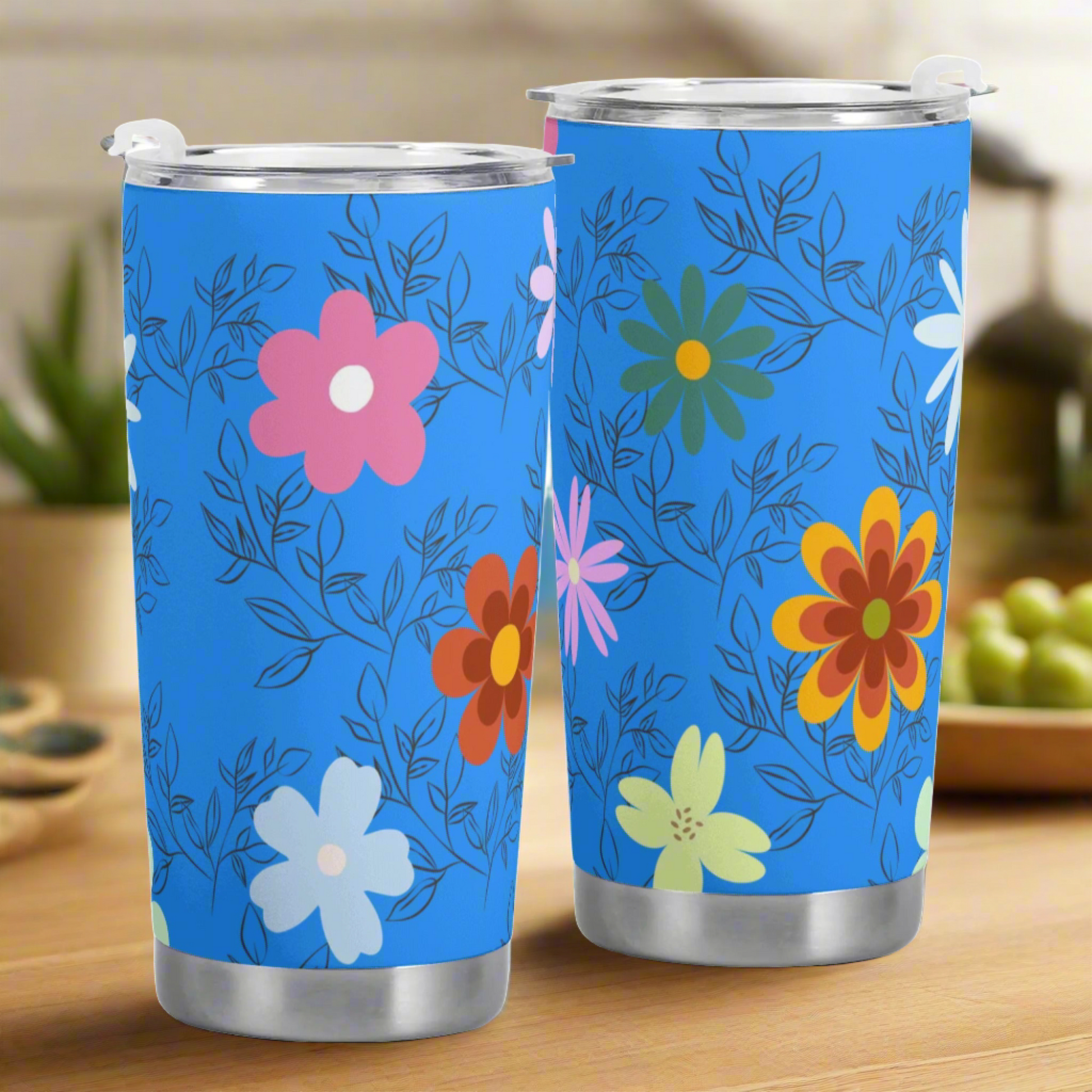 Blue Floral 20oz Tumbler - Elegant and Functional Drinkware for On-the-Go Sipping - Misfit Marketing Design Studios